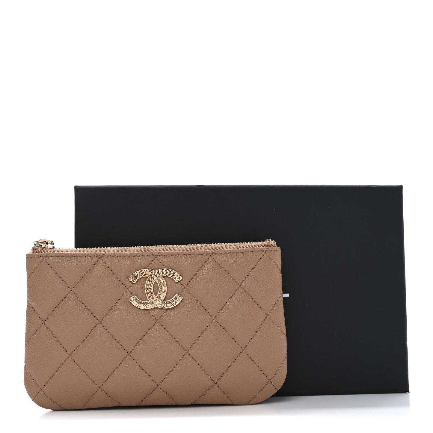 Caviar Quilted Small Multi Chain Cosmetic Case Beige