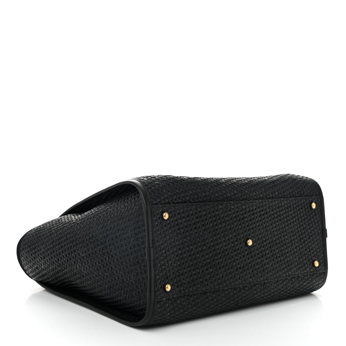 Straw Raffia Calfskin Chain Medium Deauville Tote Black