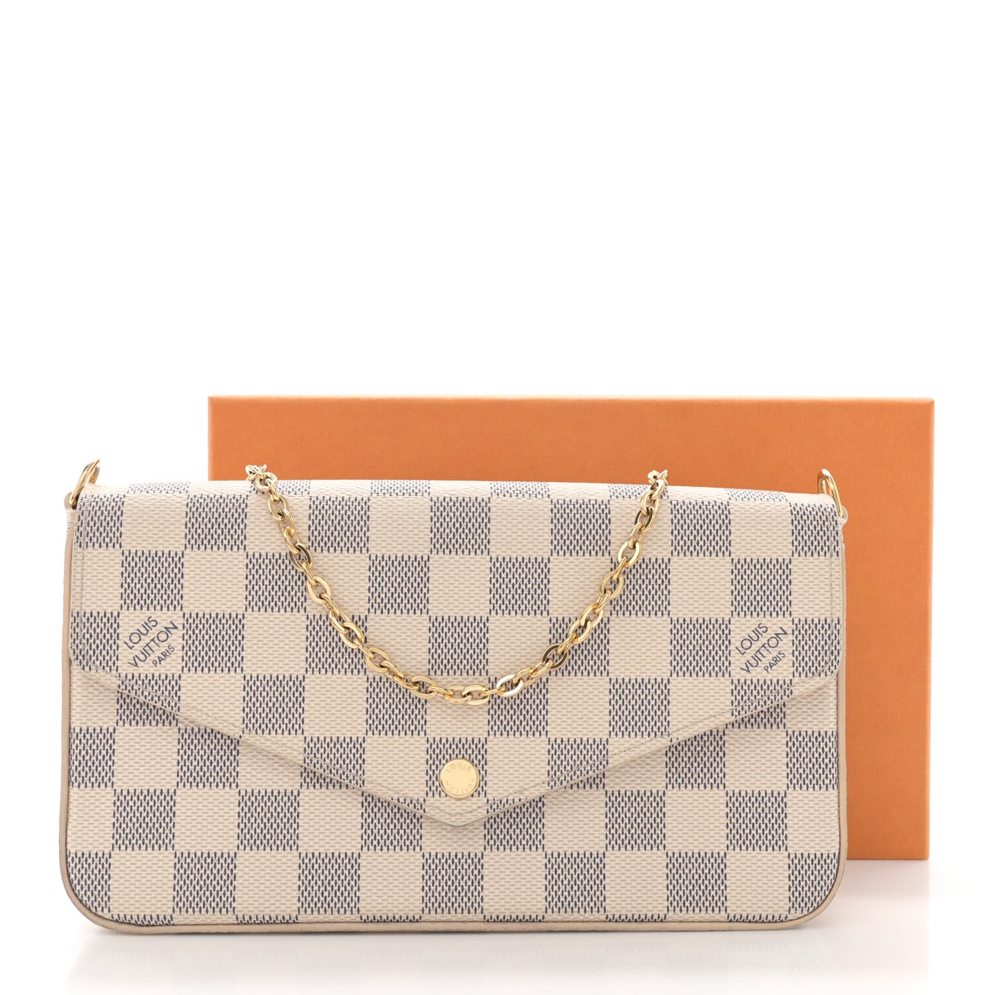 Damier Azur Pochette Felicie Chain Wallet Rose Ballerine