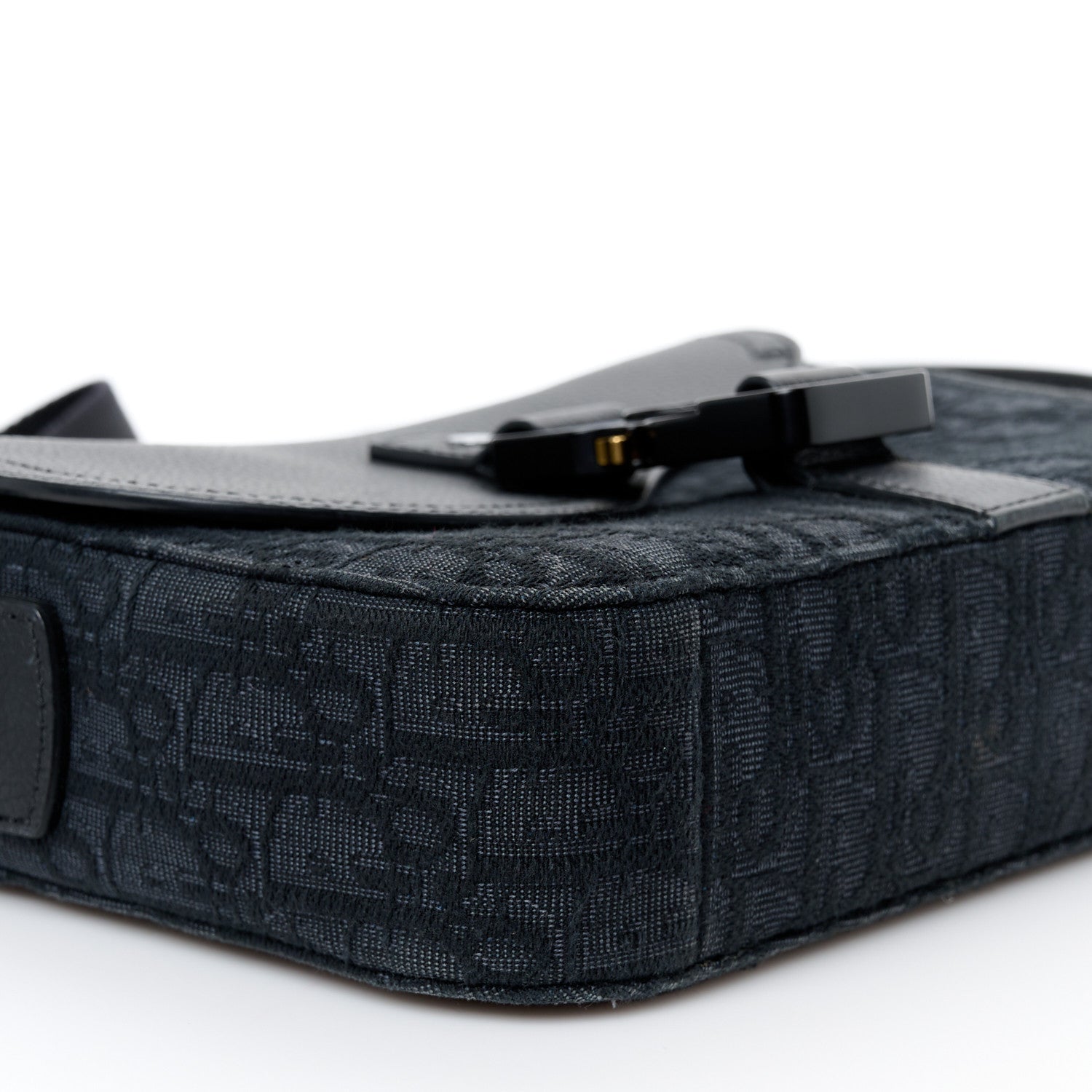 Christian Dior Oblique Jacquard Grained Calfskin Saddle Pouch With Strap Black 9 of 10