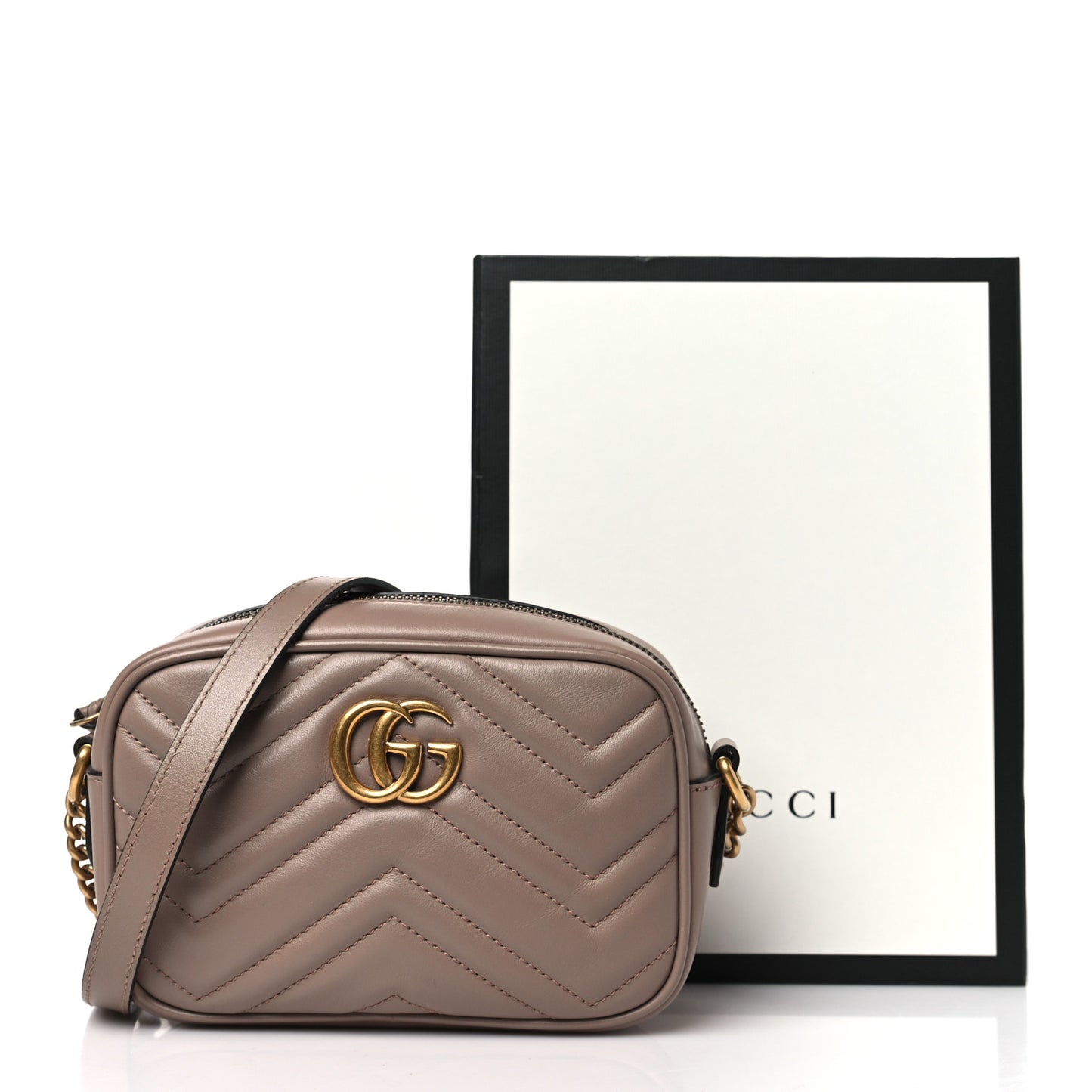 Calfskin Matelasse Mini GG Marmont Chain Shoulder Bag Porcelain Rose