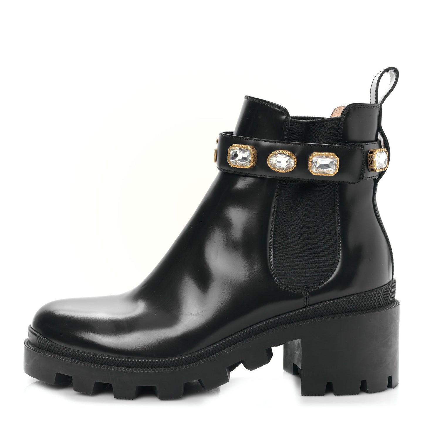 Calfskin Crystal GG Trip Chelsea Ankle Boots 39 Black