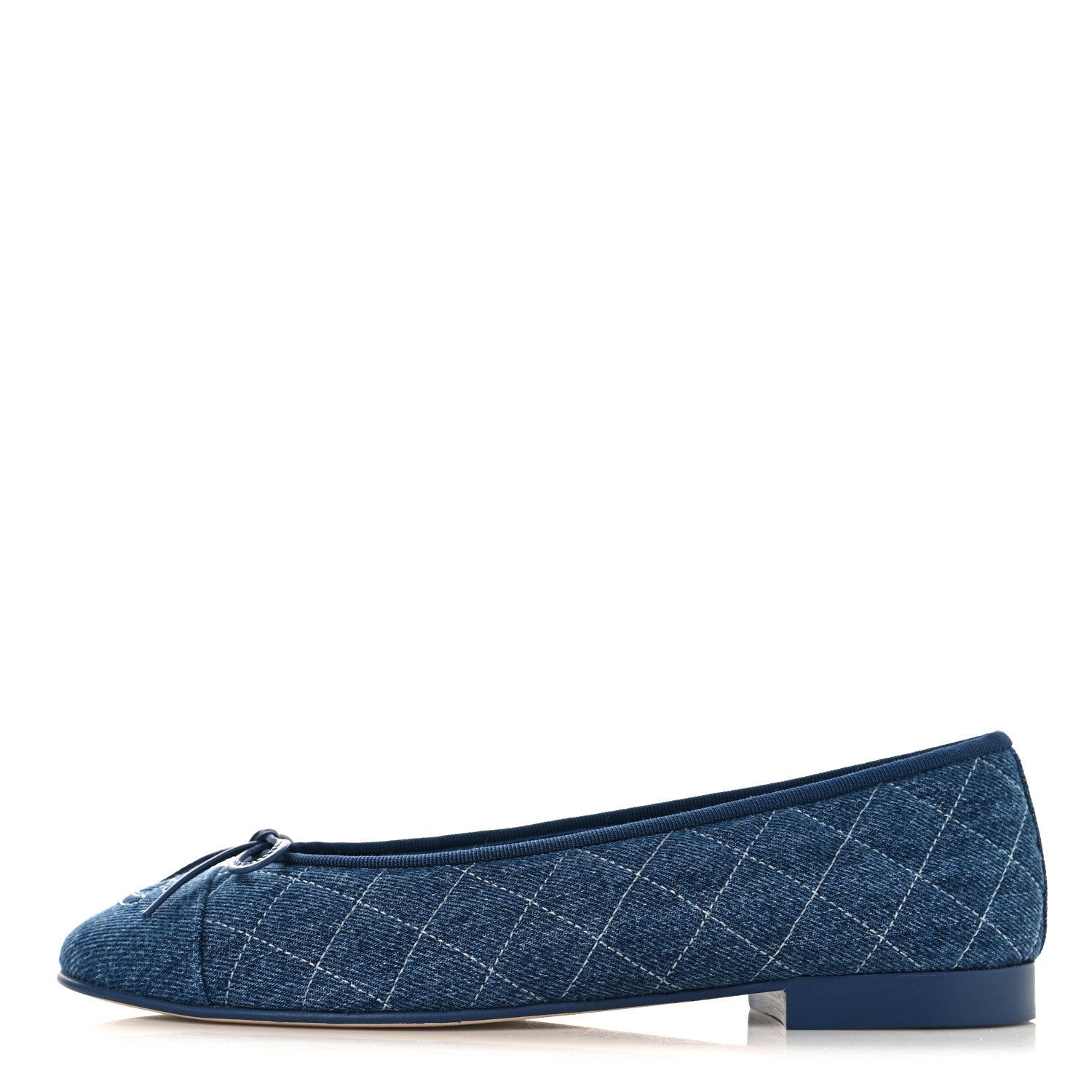 Chanel Washed Denim Quilted Cap Toe CC Ballerina Flats 39 Blue