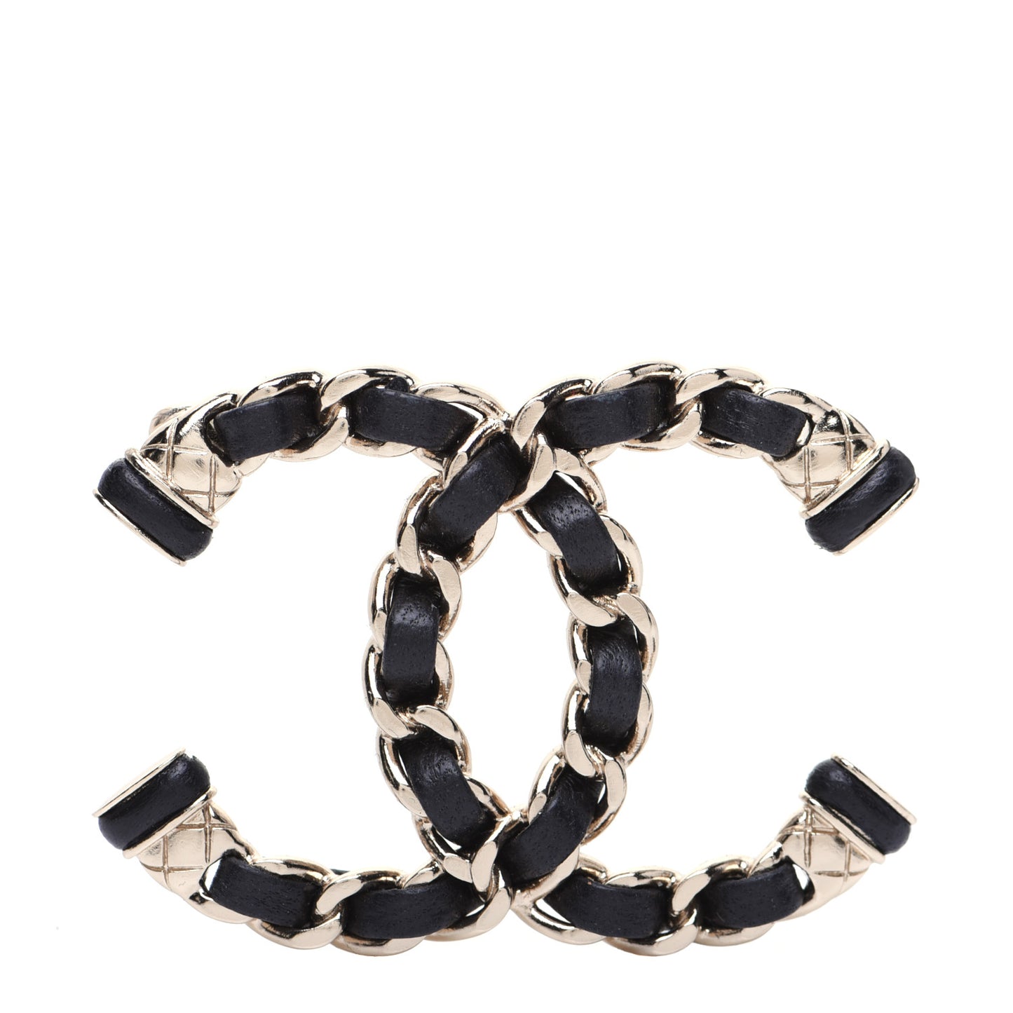 Lambskin Chain CC Brooch Black Gold