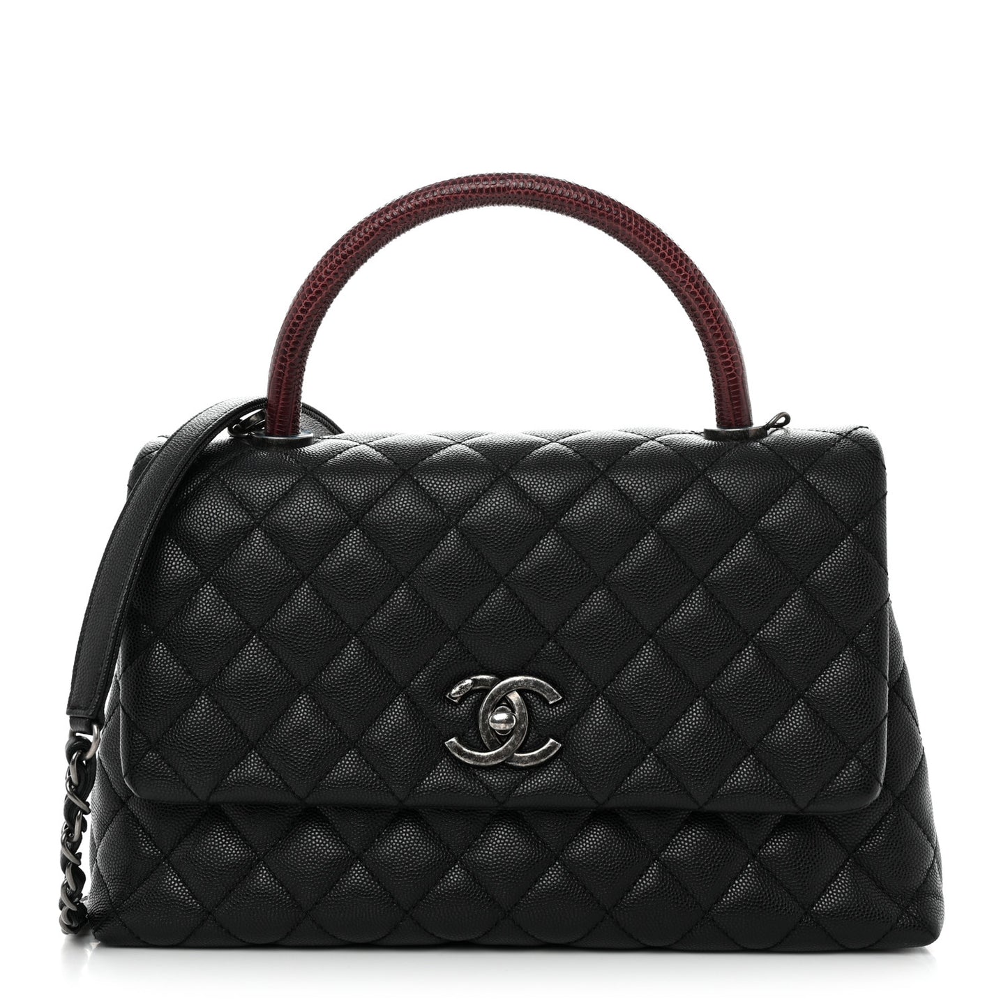 Caviar Lizard Quilted Small Coco Handle Flap Black