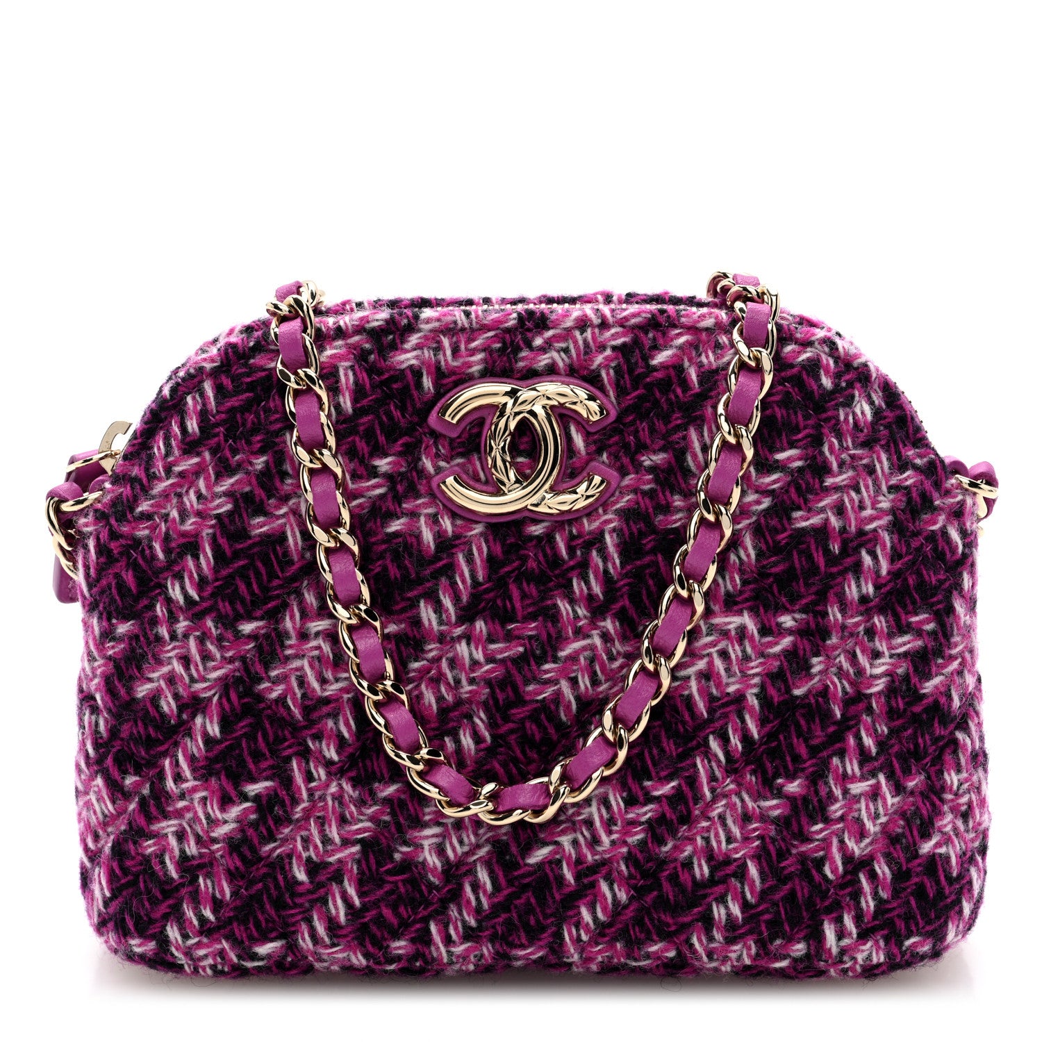 Chanel Tweed Quilted Mini Clutch With Chain Purple 1714180