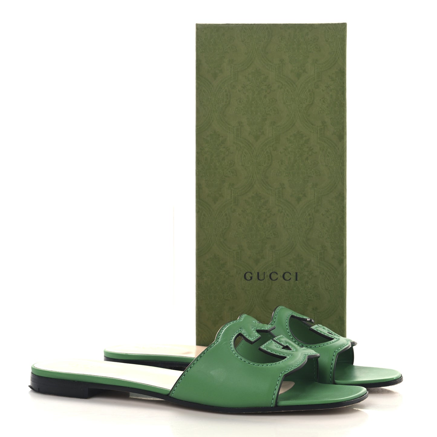 Cosmos Softy Calfskin Interlocking G Cut Out Slide Sandals 41.5 New Shamarock