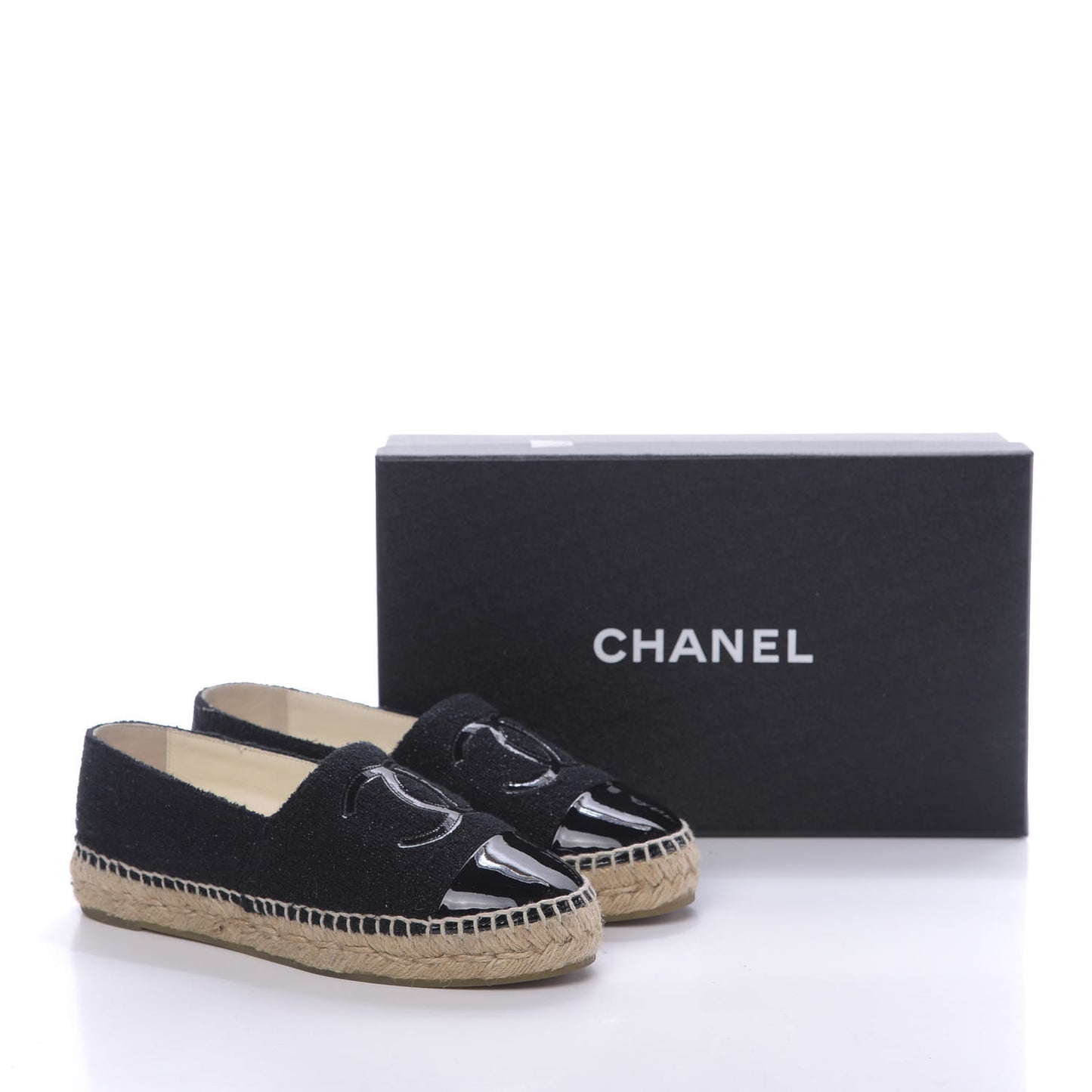 Fabric Patent Calfskin CC Espadrilles 36 Black