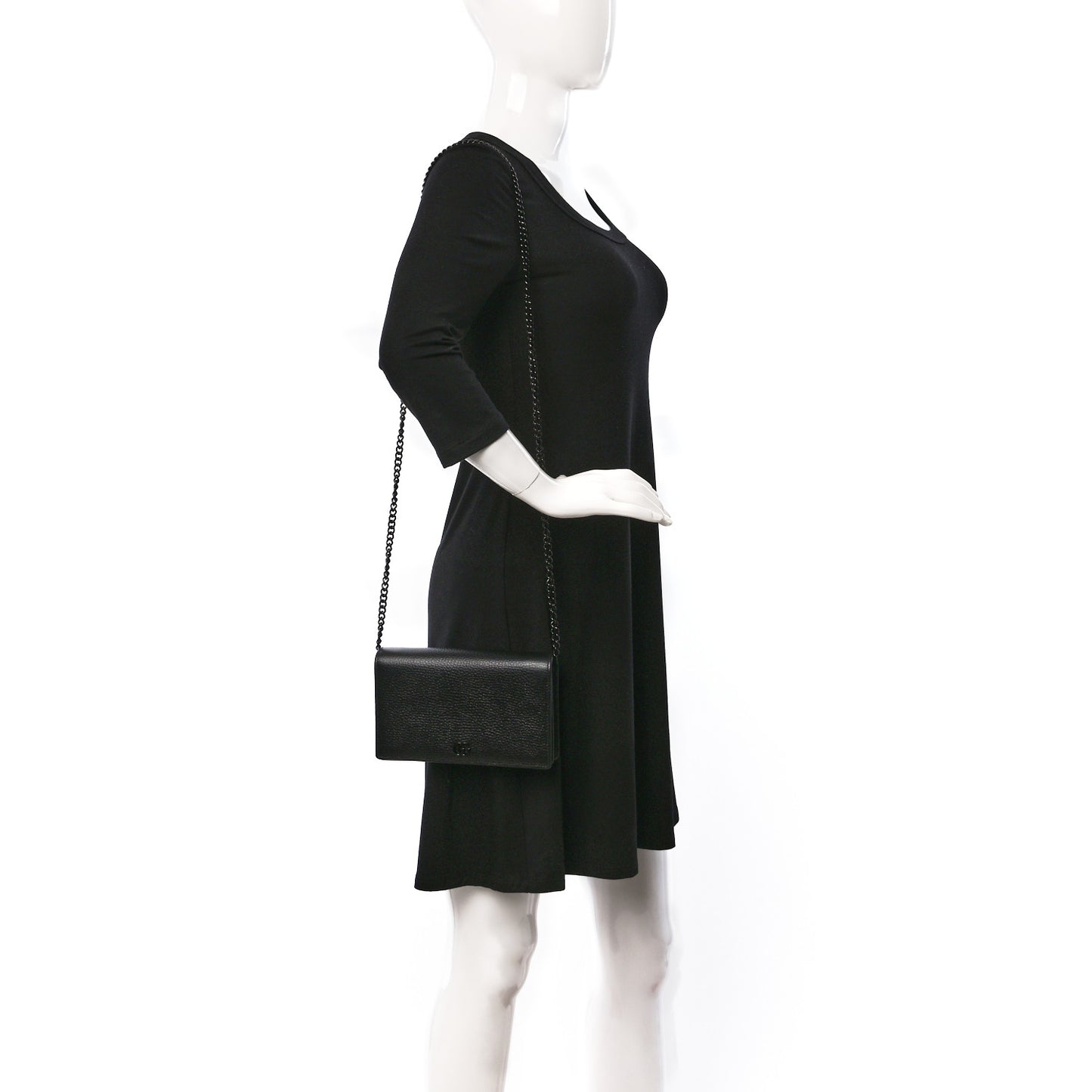 Dollar Calfskin Enamel Monochrome Mini GG Marmont Chain Wallet Black