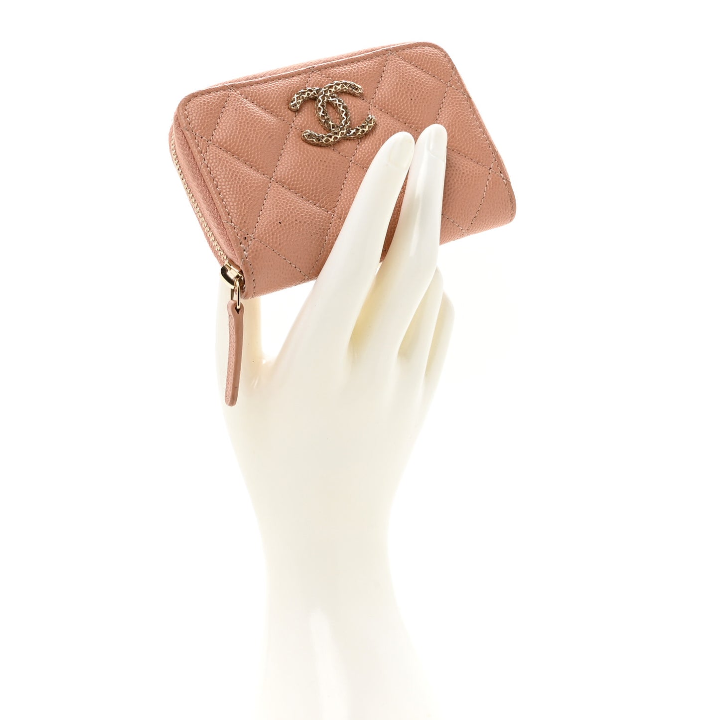 Caviar Quilted Perforated CC Zip Coin Purse Pink