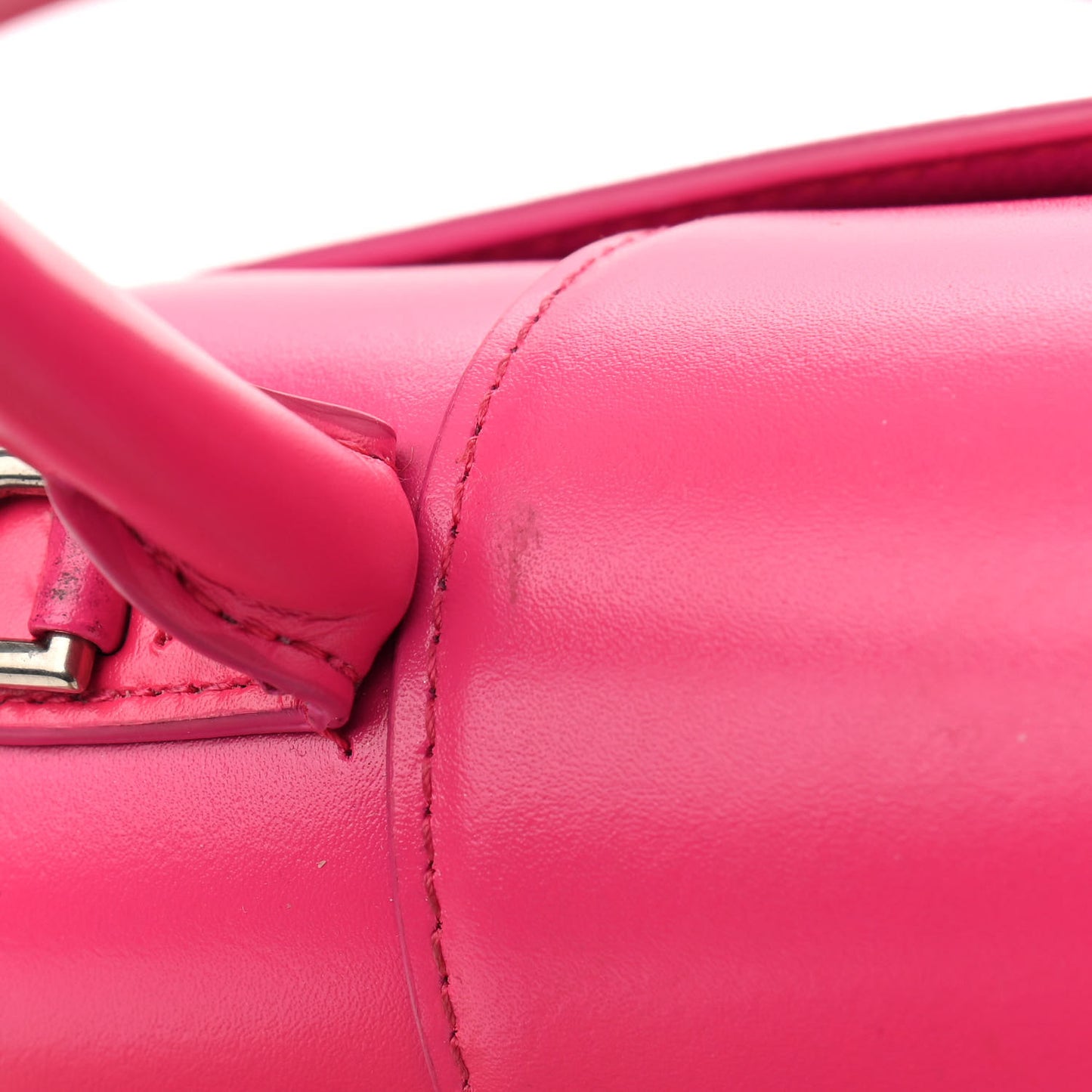 Shiny Box Calfskin Small Hourglass Top Handle Bag Acid Fuchsia