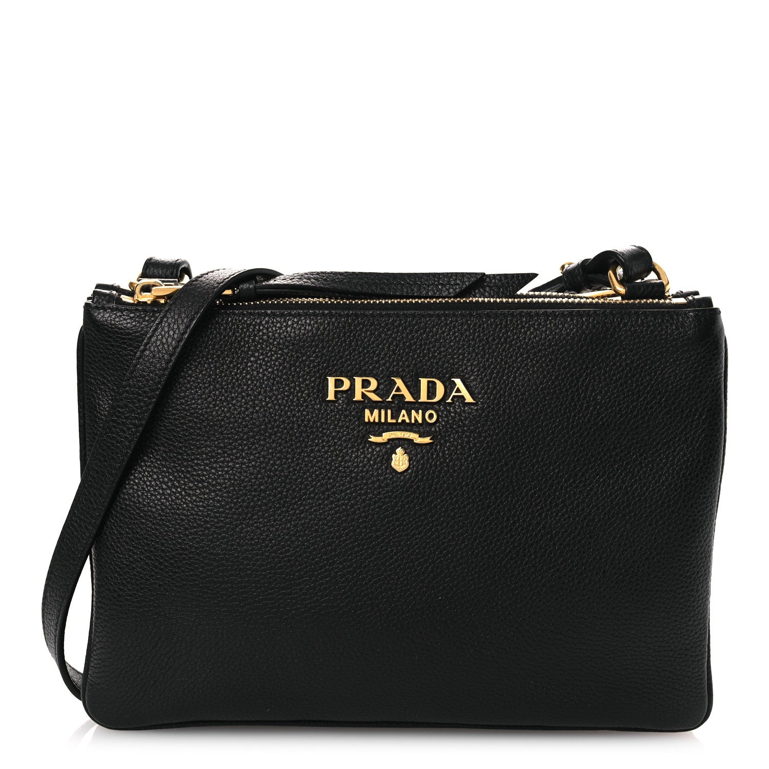 Prada Vitello Phenix Double Zip Crossbody Bag Black 1813328