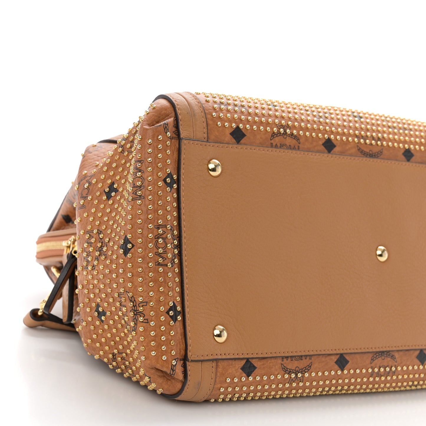 Visetos Studded Boston Satchel Cognac