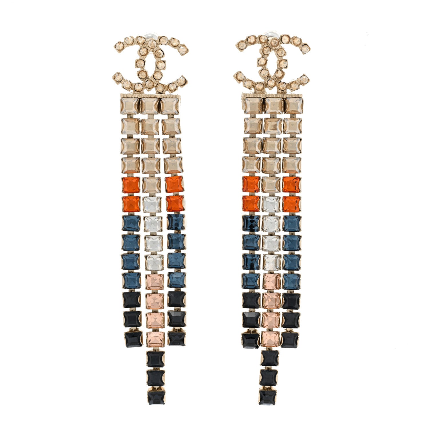 Chanel Baguette Crystal CC Drop Earrings Multi 1 of 6