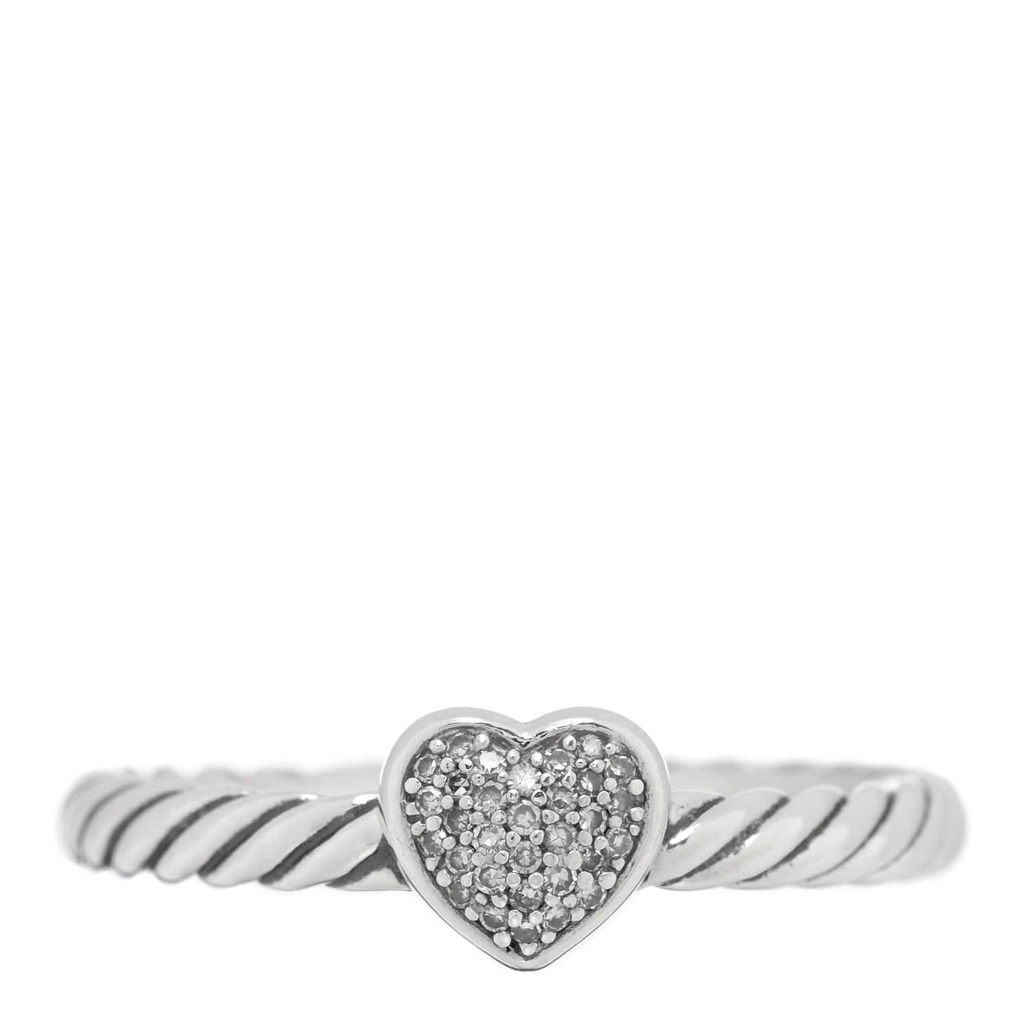 David Yurman Sterling Silver Diamond Cable Classics Heart Ring 54 7 1 of 4