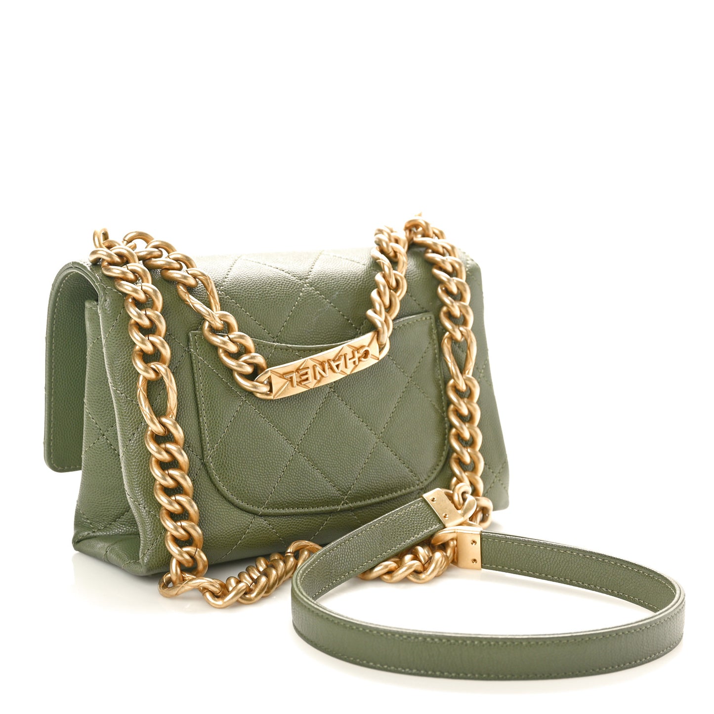 Caviar Quilted Mini Bracelet On Chain Flap Green