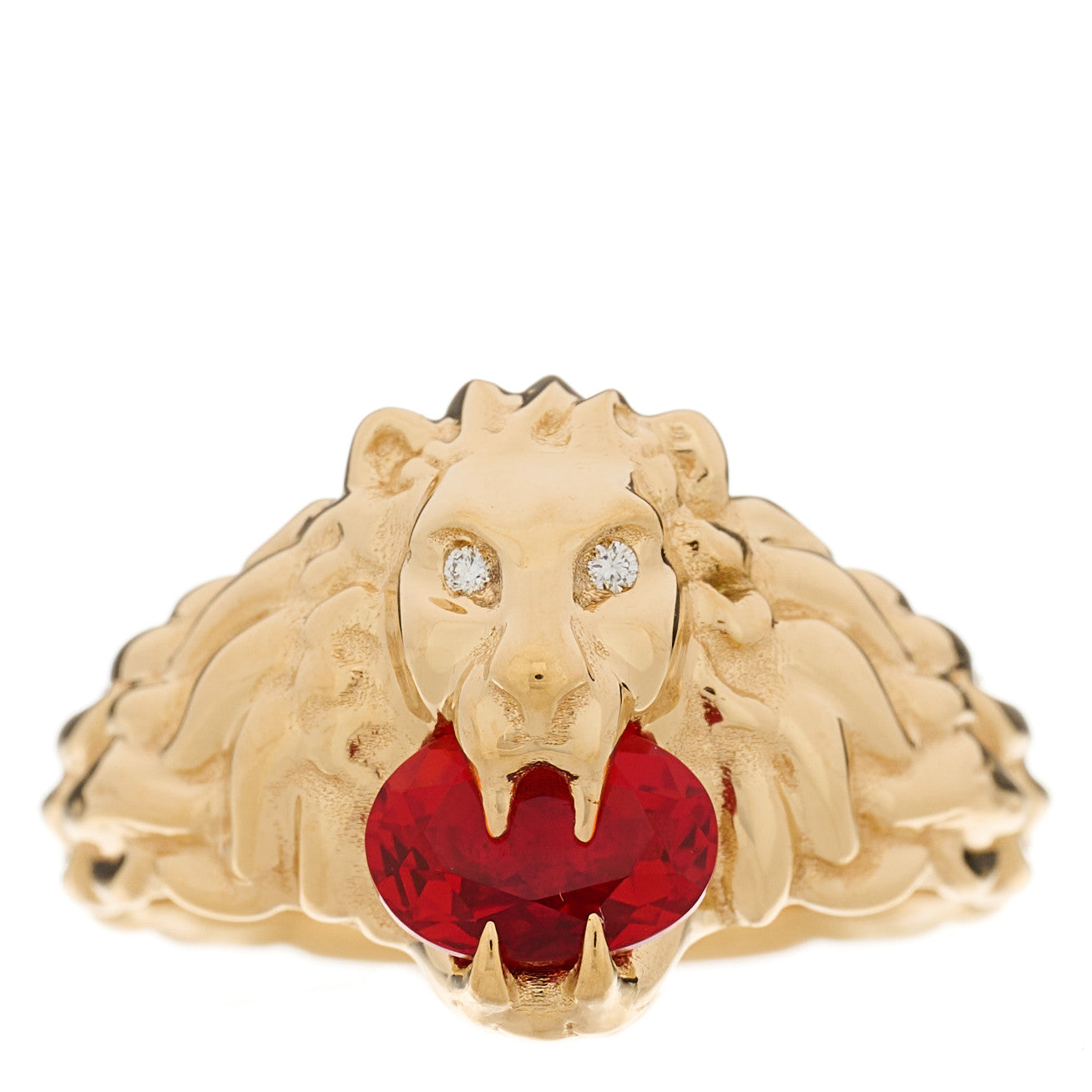 18K Yellow Gold Diamond Fire Opal Lion Head Ring 53 6.25