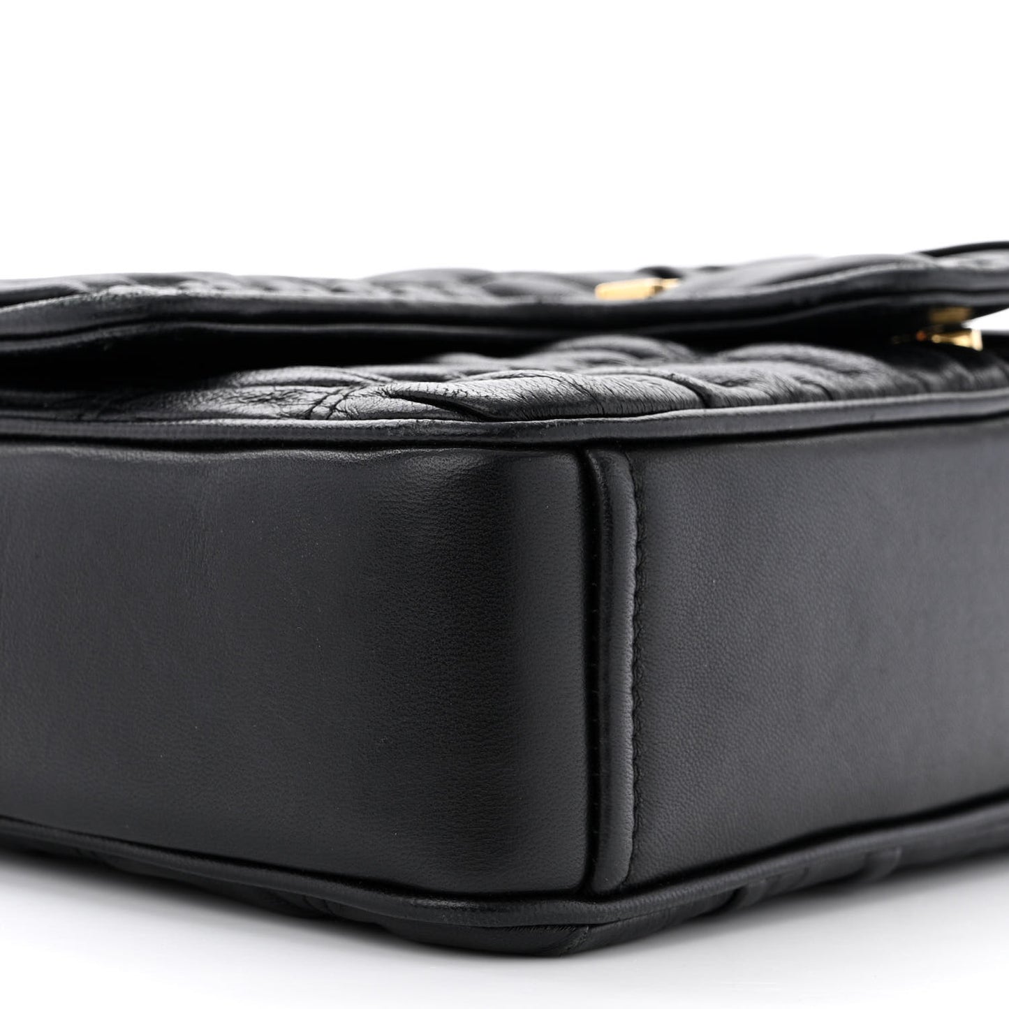 Nappa Gaufre Medium Chain Flap Shoulder Bag Black