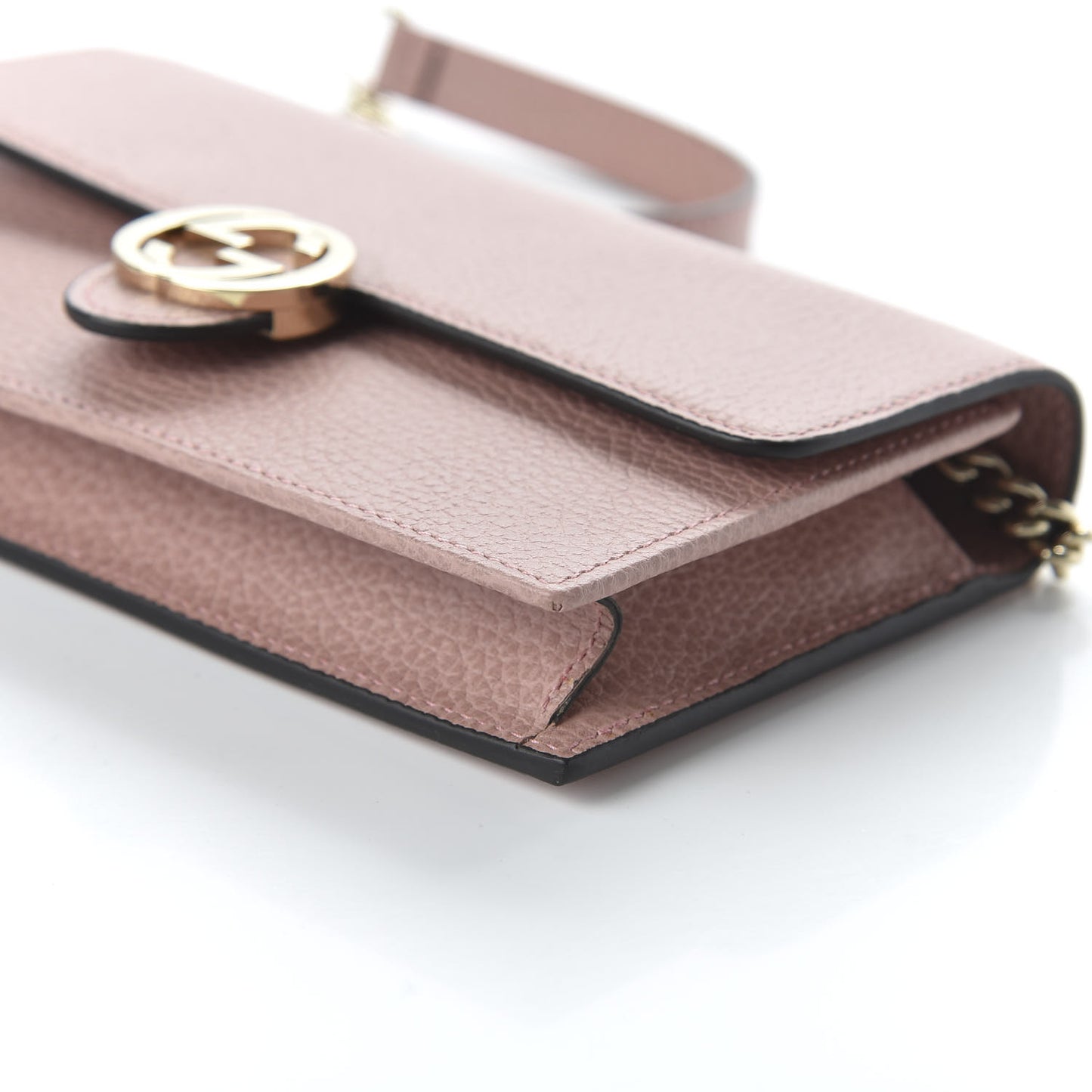 Dollar Calfskin Interlocking G Chain Wallet Soft Pink