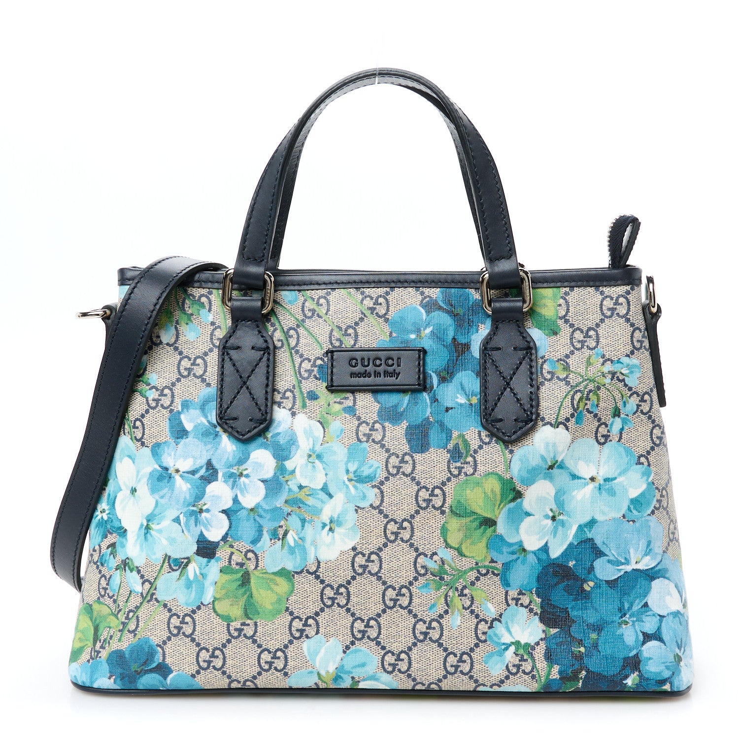 Gucci GG Supreme Monogram Blooms Small Zippered Tote Blue 1750681