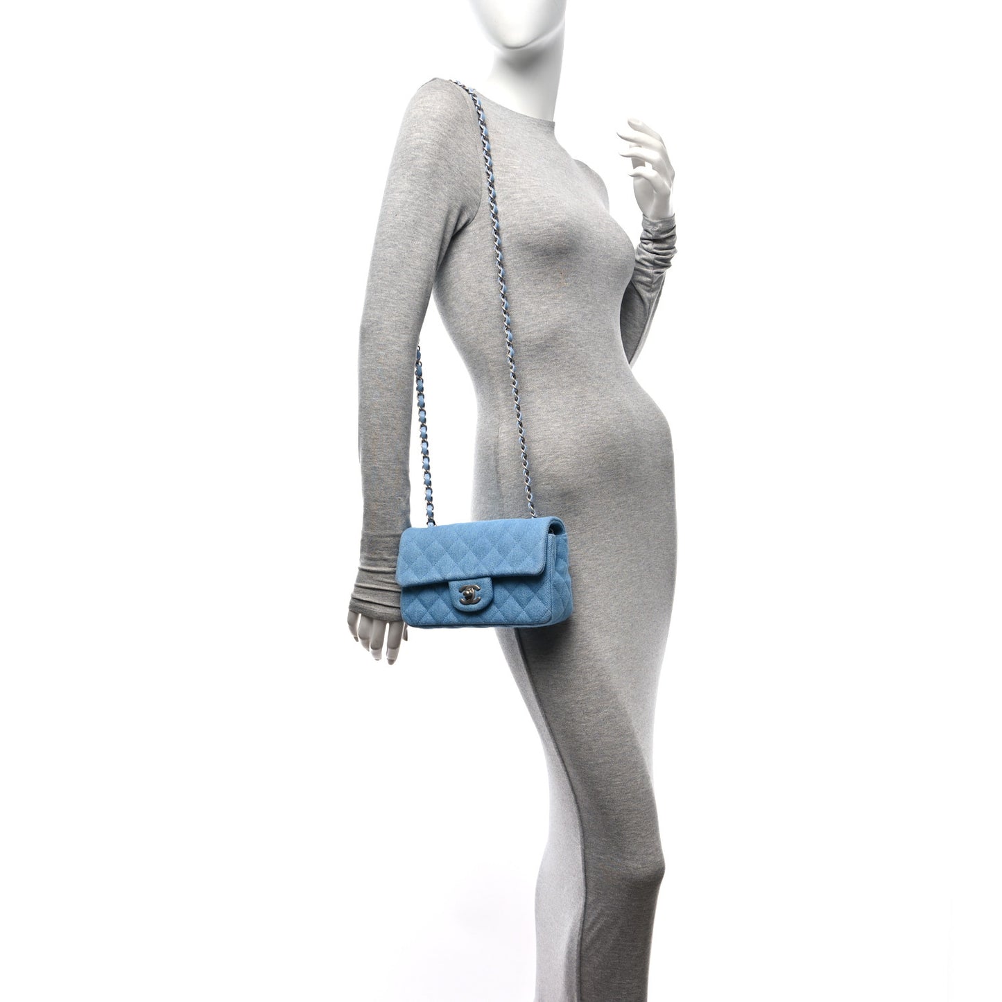 Denim Quilted Mini Rectangular Flap Blue