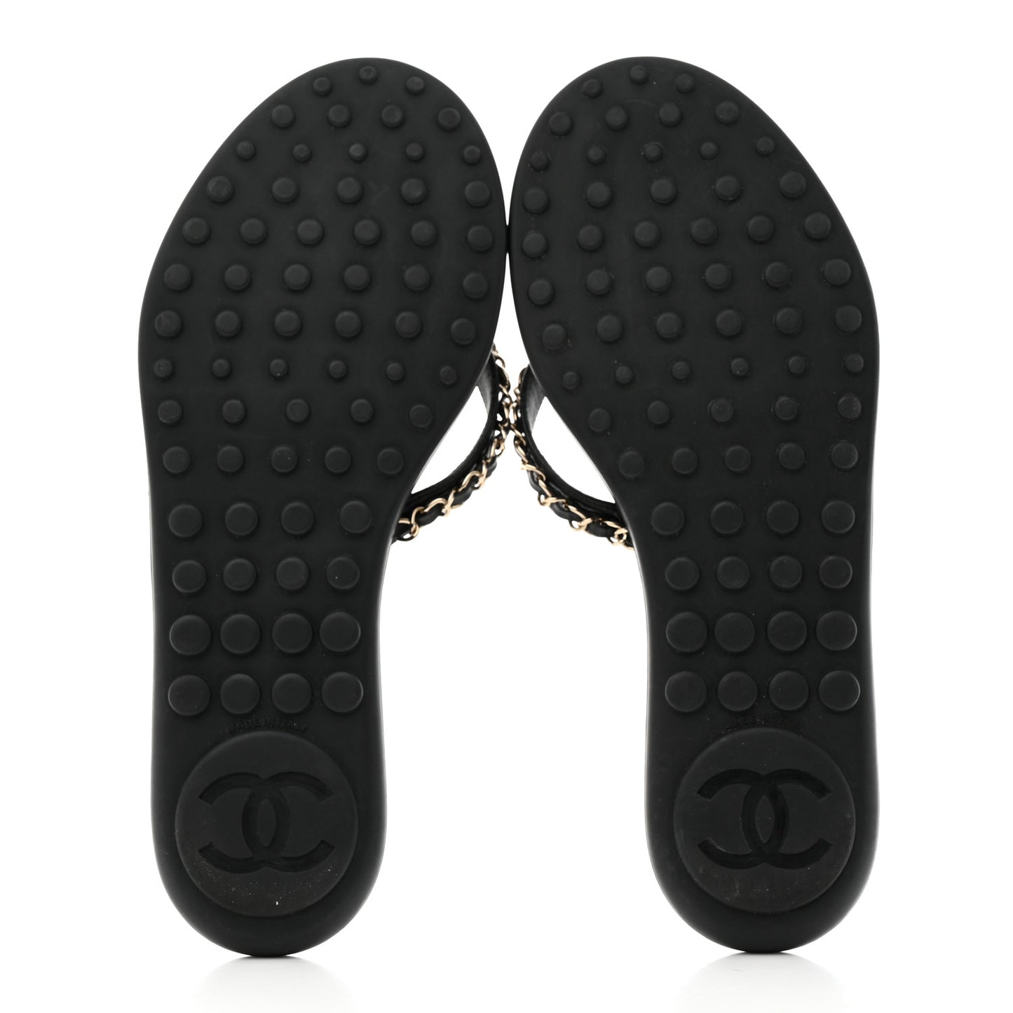Lambskin CC Chain Thong Sandals 39 Black