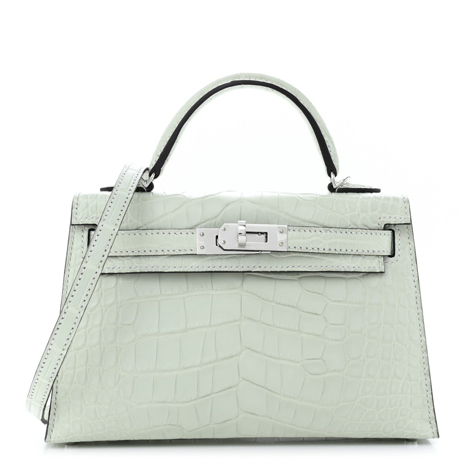 Hermes Matte Alligator Mini Kelly Sellier 20 Gris Neve 1304297