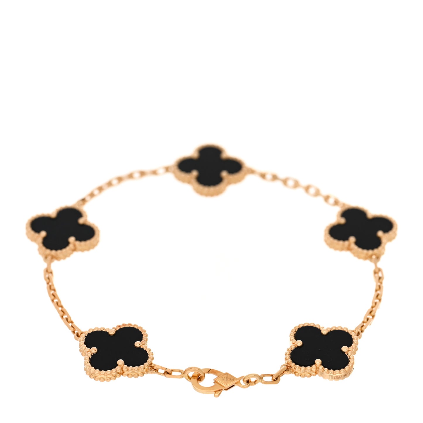 18K Yellow Gold Black Onyx 5 Motifs Vintage Alhambra Bracelet