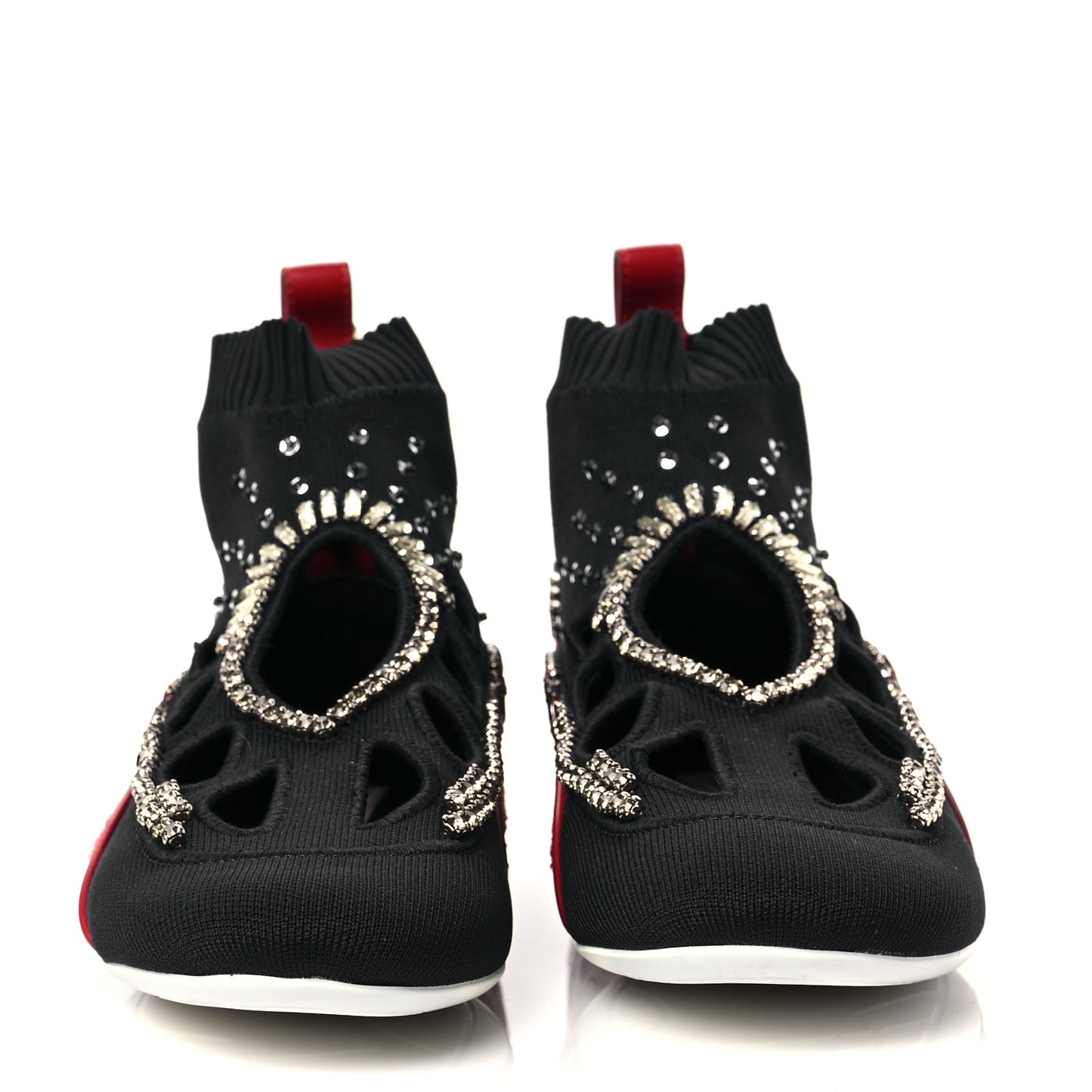 Calfskin Crystal Mesh Knit Cutout Odissey Sock Sneakers 36 Black Water