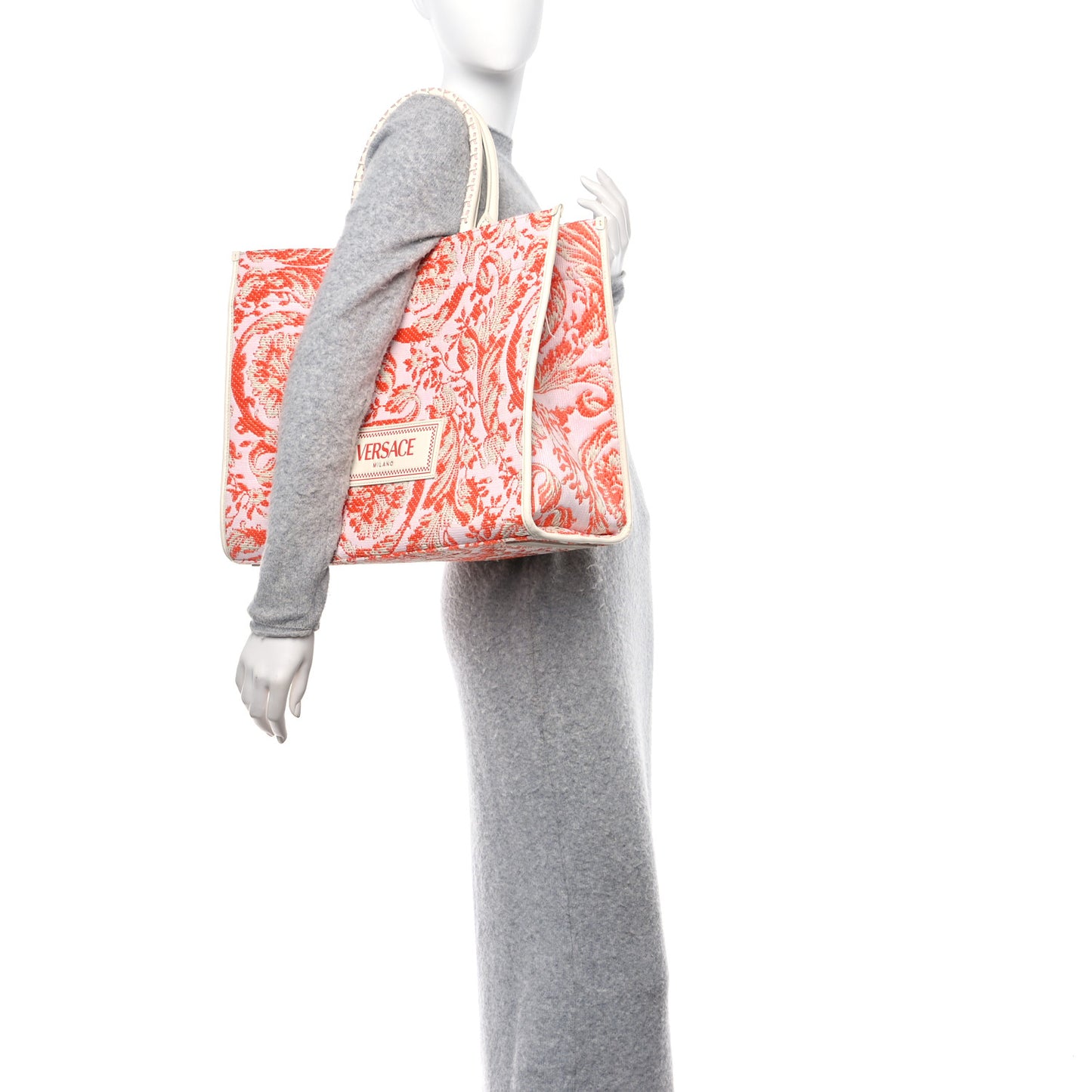 Raffia Barocco Large Athena Tote Coral