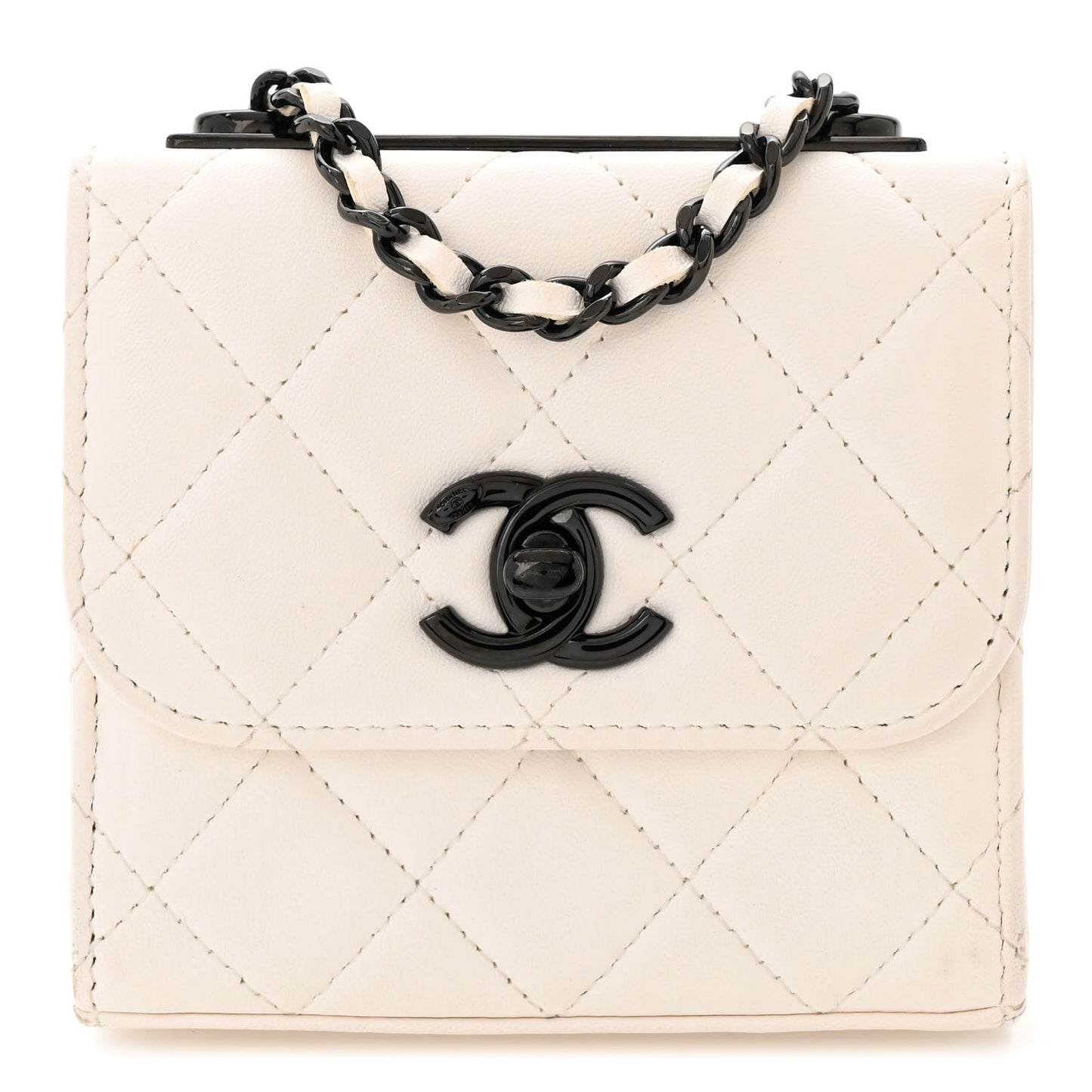 Lambskin Quilted Mini Trendy CC Clutch With Chain White