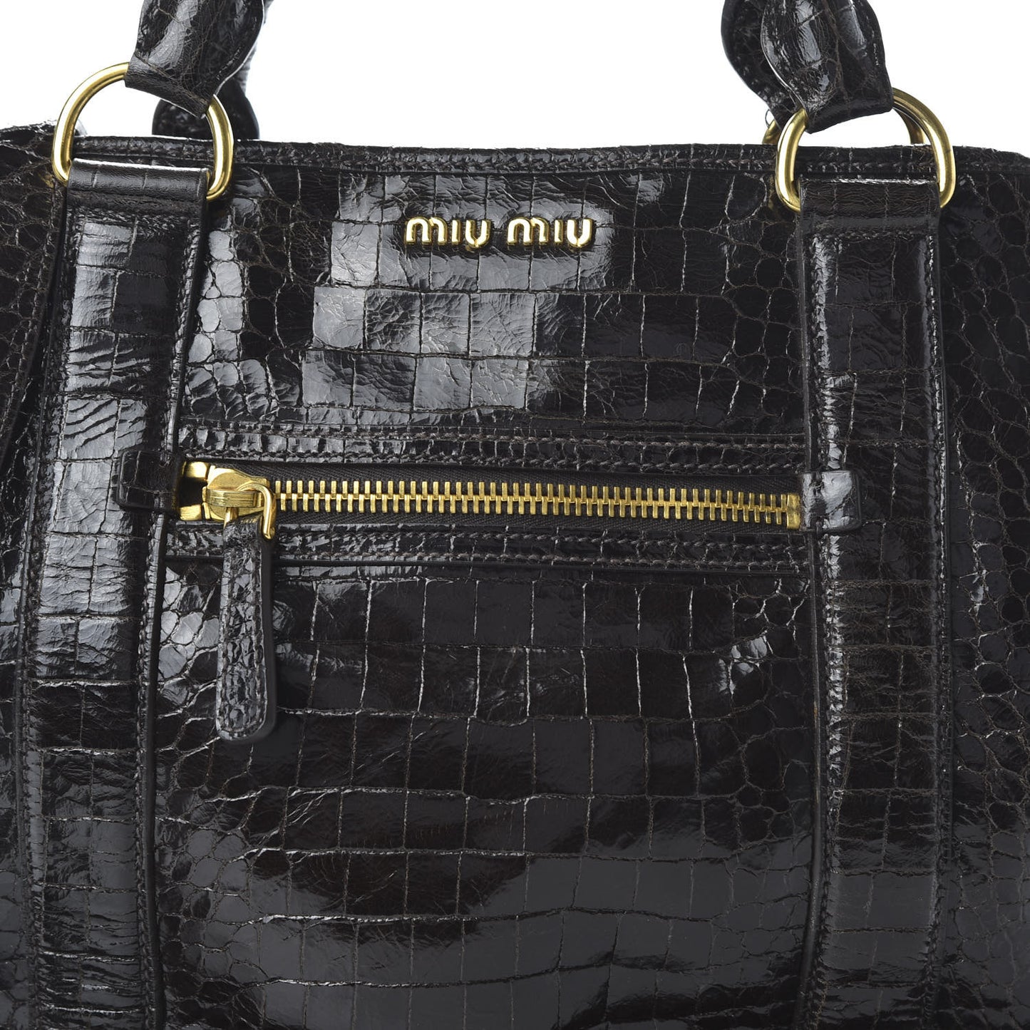 Calfskin Crocodile Embossed St Cocco Shopping Tote Black