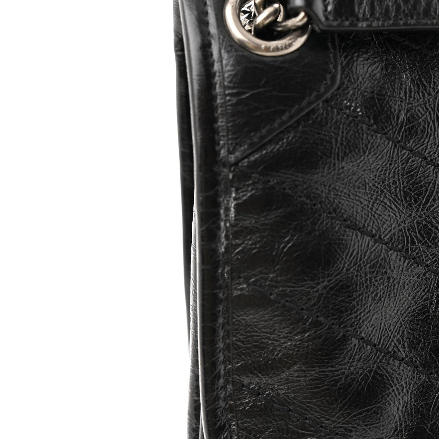 Crinkled Calfskin Matelasse Monogram Medium Niki Chain Satchel Black