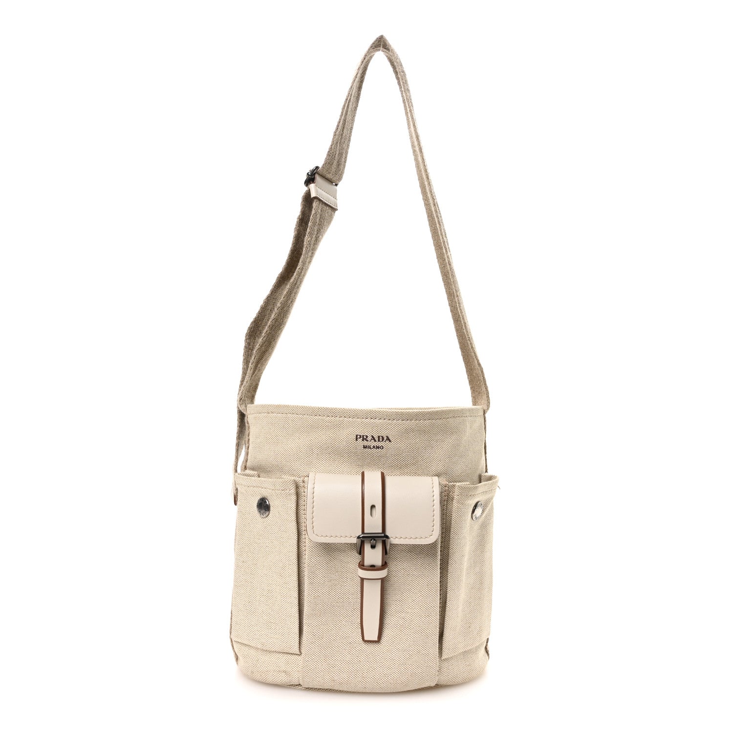 Prada Canvas Calfskin Mini Route Bucket Bag Naturale 1952935