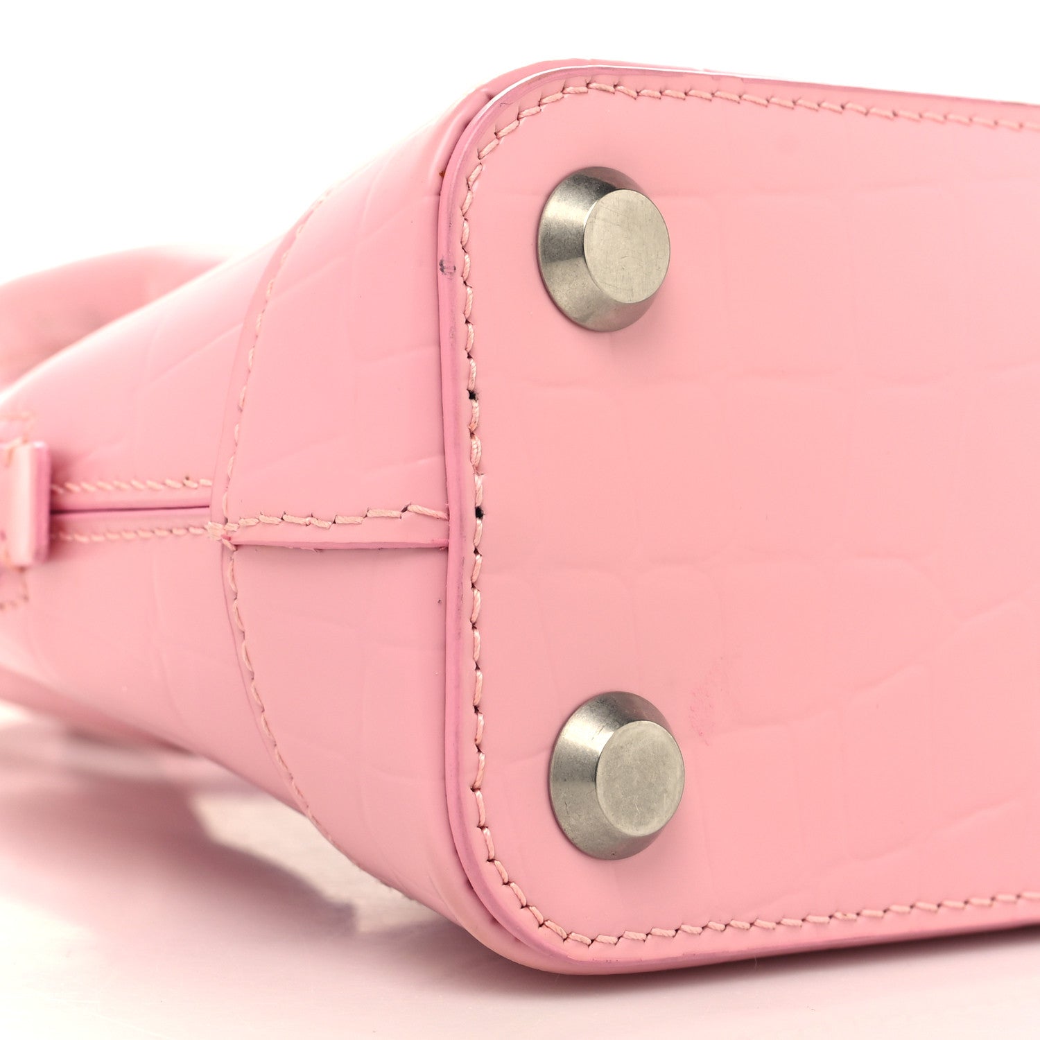 Balenciaga Semi Shiny Calfskin Rivet Crocodile Embossed XXS Ville Top Handle Bag Pink 9 of 14