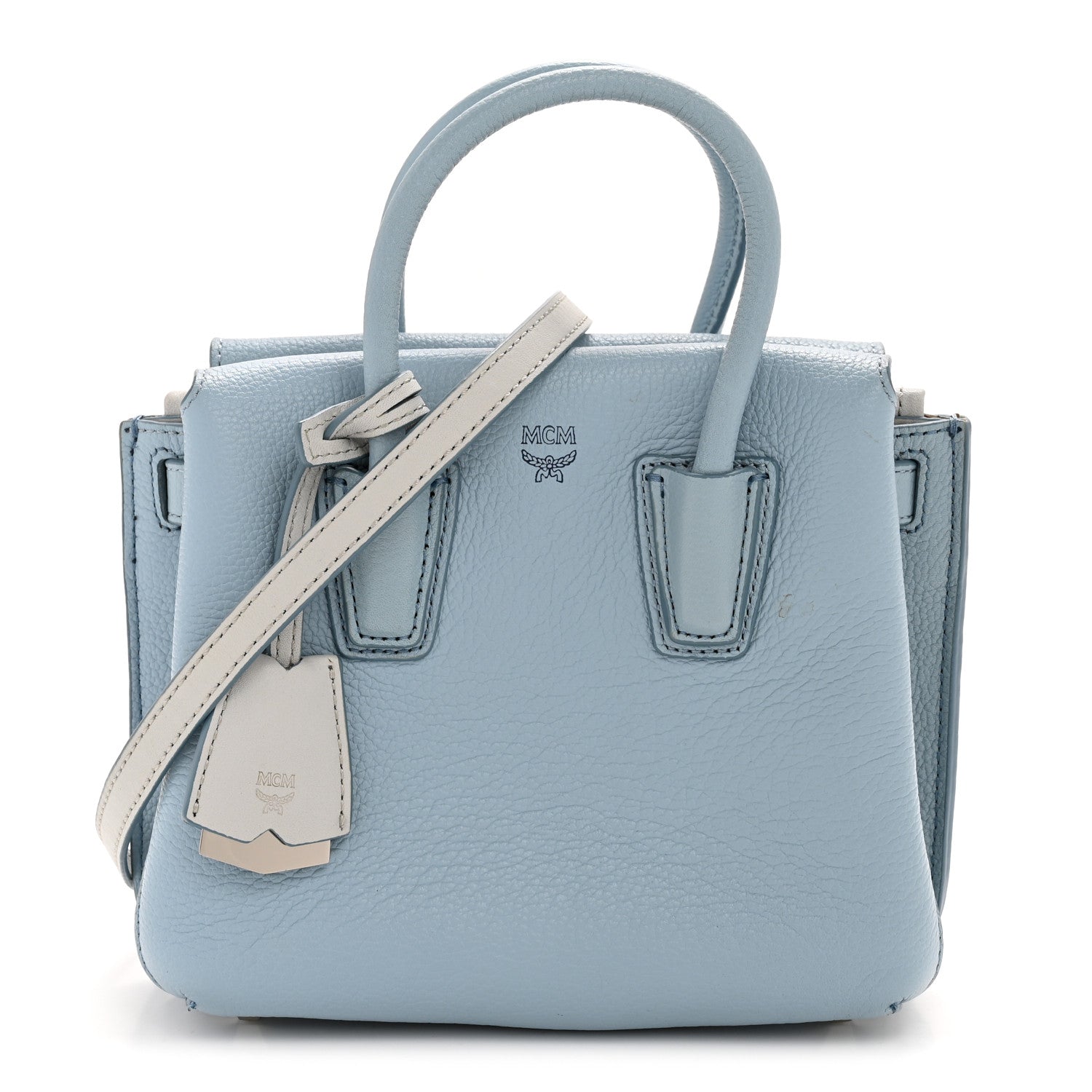 MCM Grained Calfskin Mini Milla Tote Sky Blue 1787146 – FASHIONPHILE