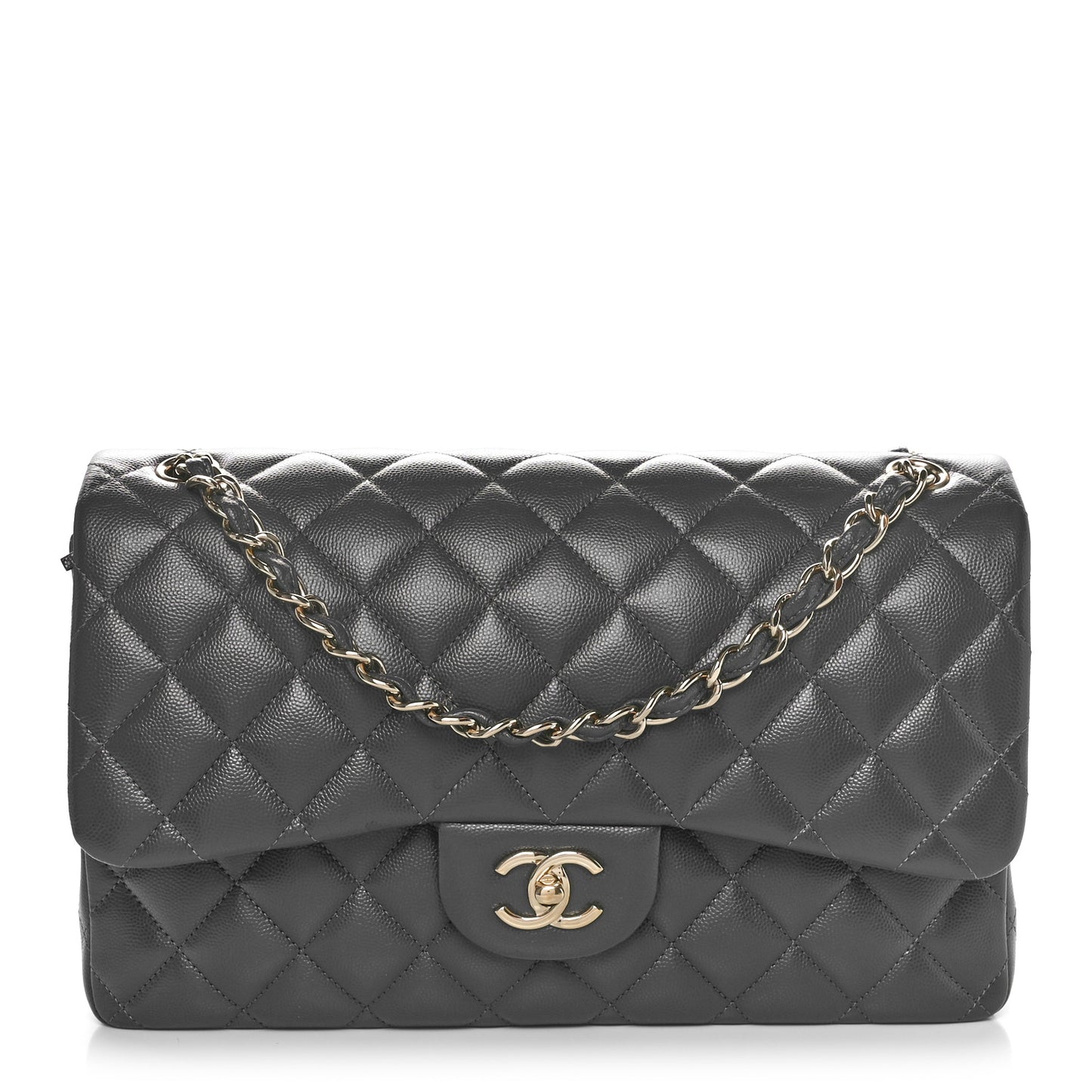 Caviar Quilted Jumbo Double Flap Dark Grey