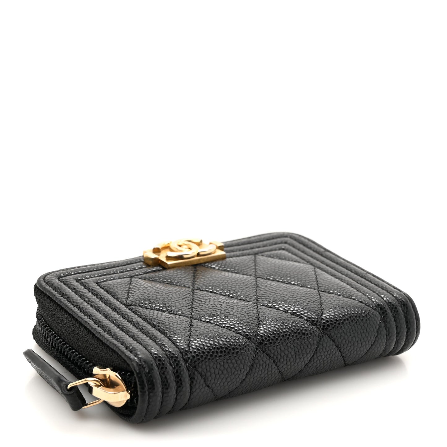 Caviar Quilted Boy Zip Around Coin Purse Wallet Black