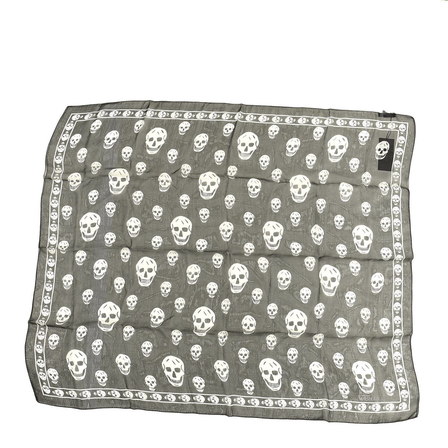 Silk Chiffon Skull Scarf Black Ivory