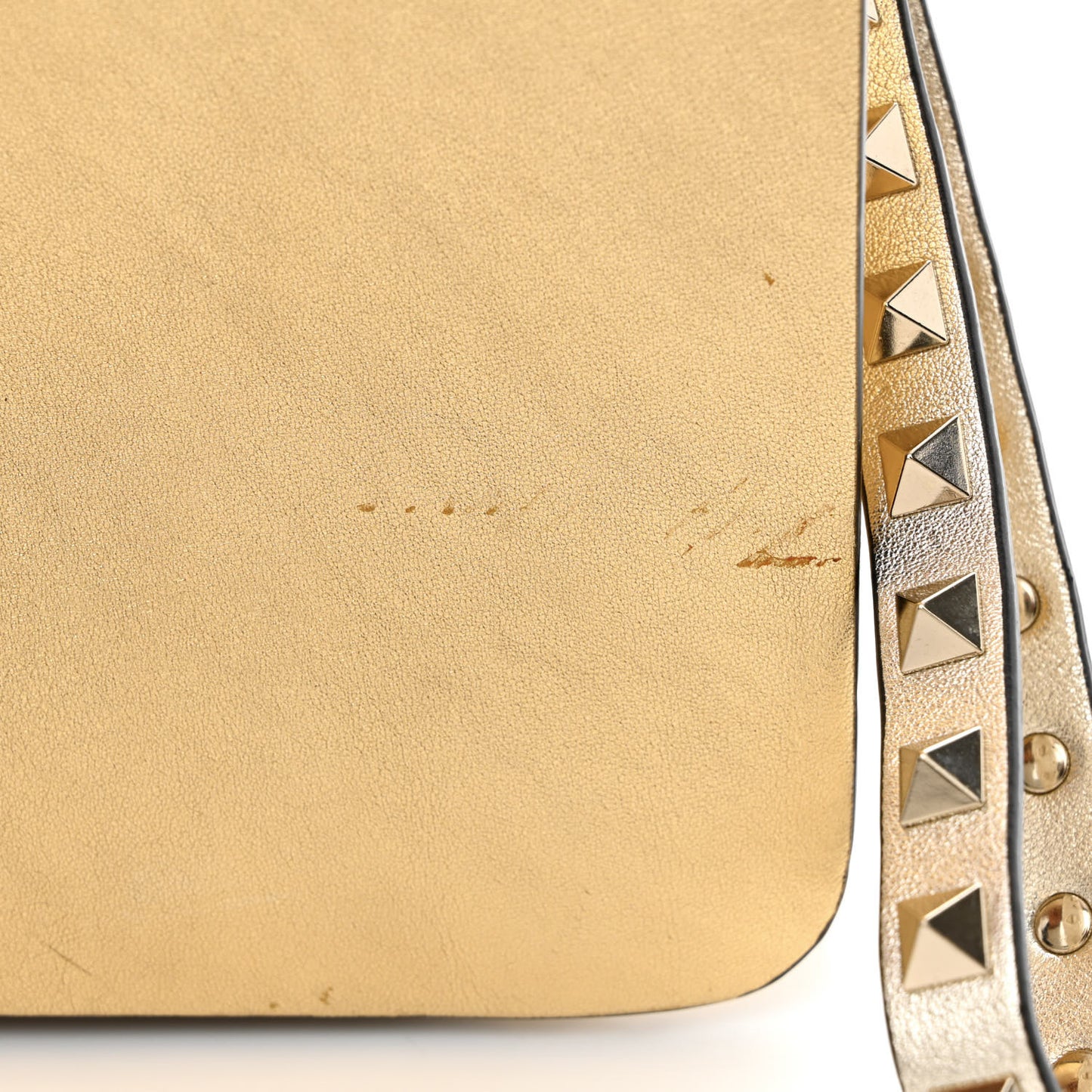 Metallic Calfskin Rockstud Side Slip Wristlet Clutch Gold