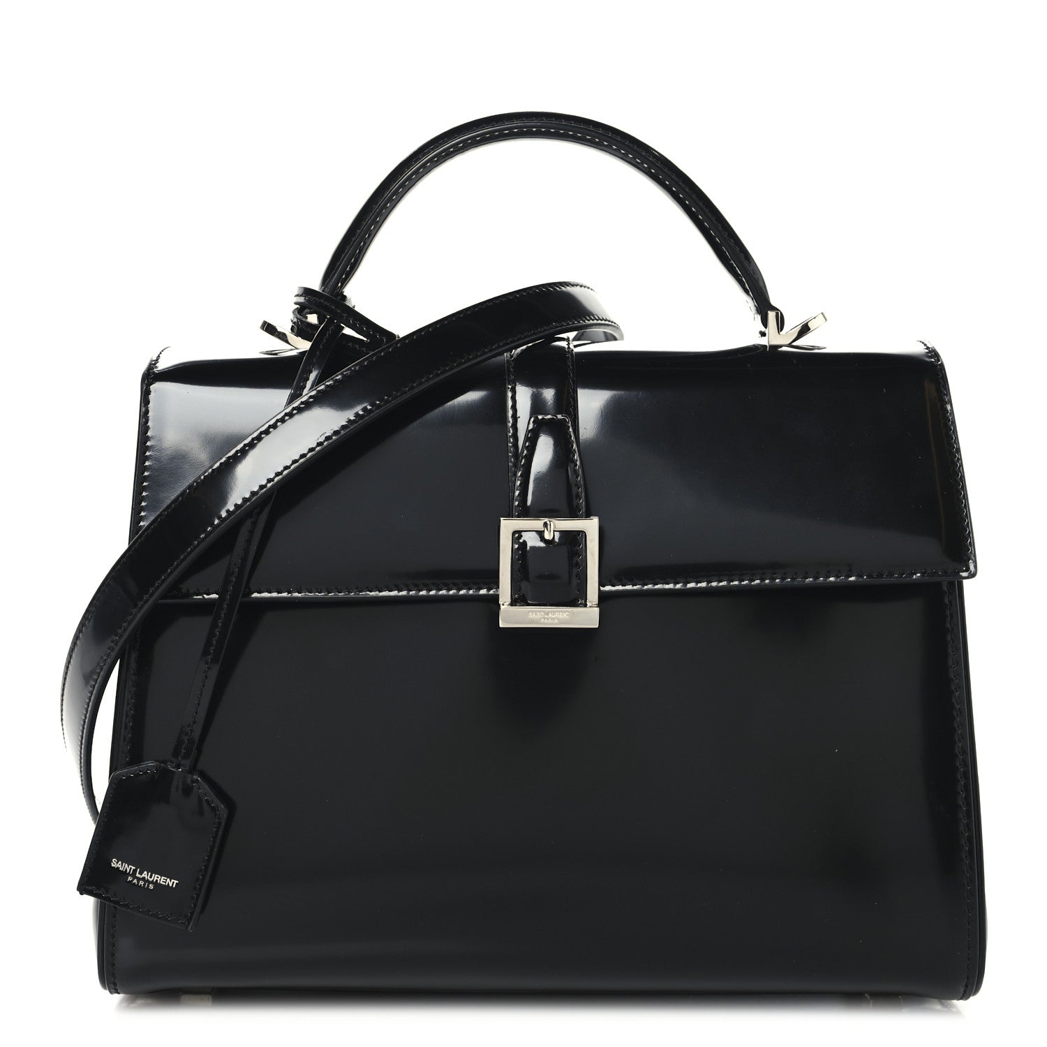 Saint Laurent Shiny Calfskin Le Fermoir Top Handle Bag Small Black