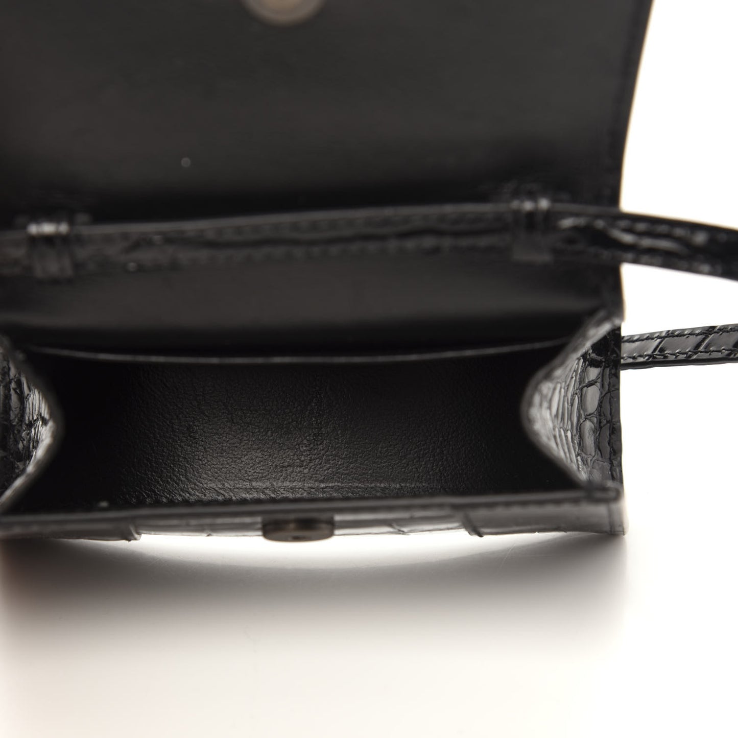Shiny Calfskin Monochrome Crocodile Embossed Hourglass Top Handle Bag Mini Black