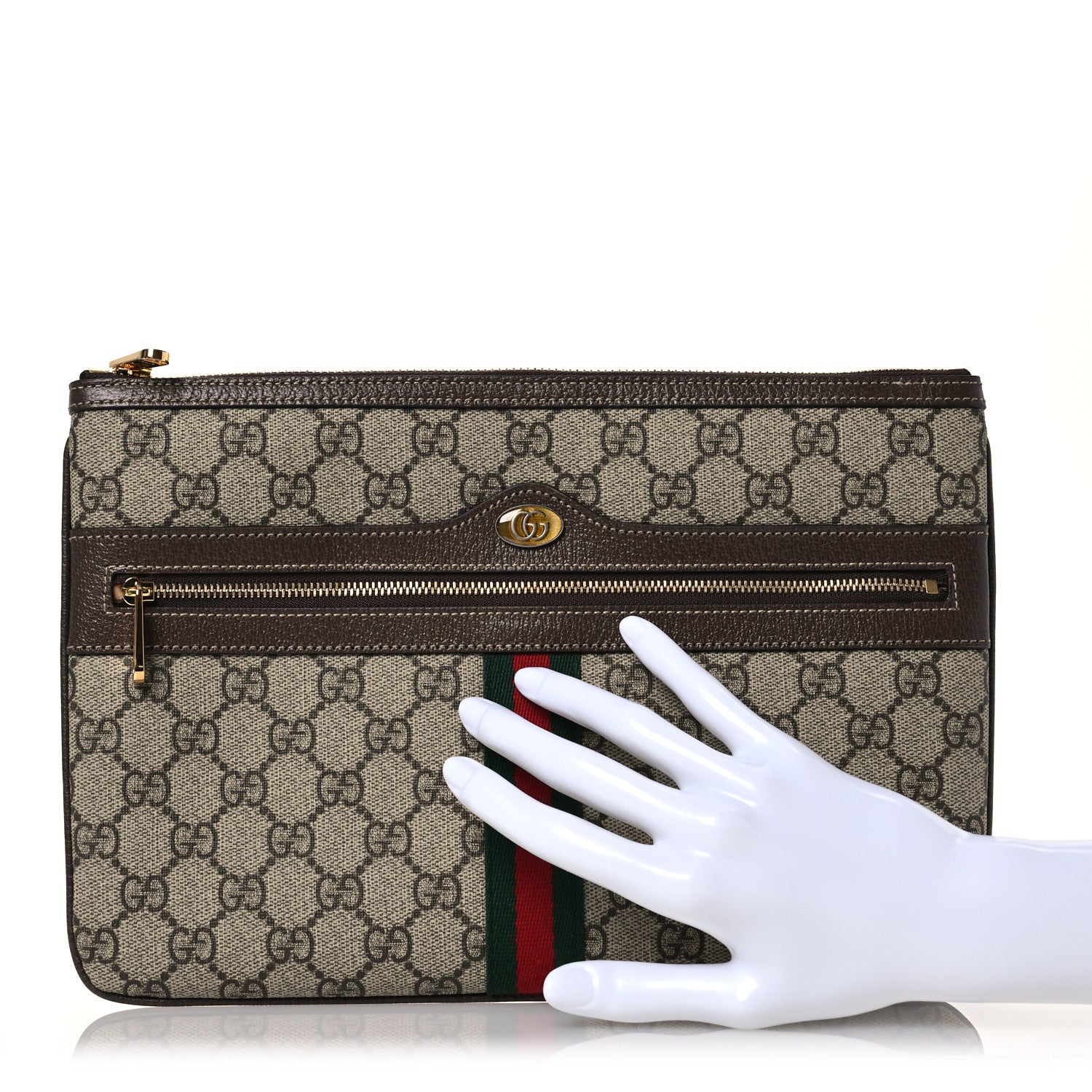Gucci GG Supreme Monogram Large Ophidia Pouch Clutch Brown 2 of 10