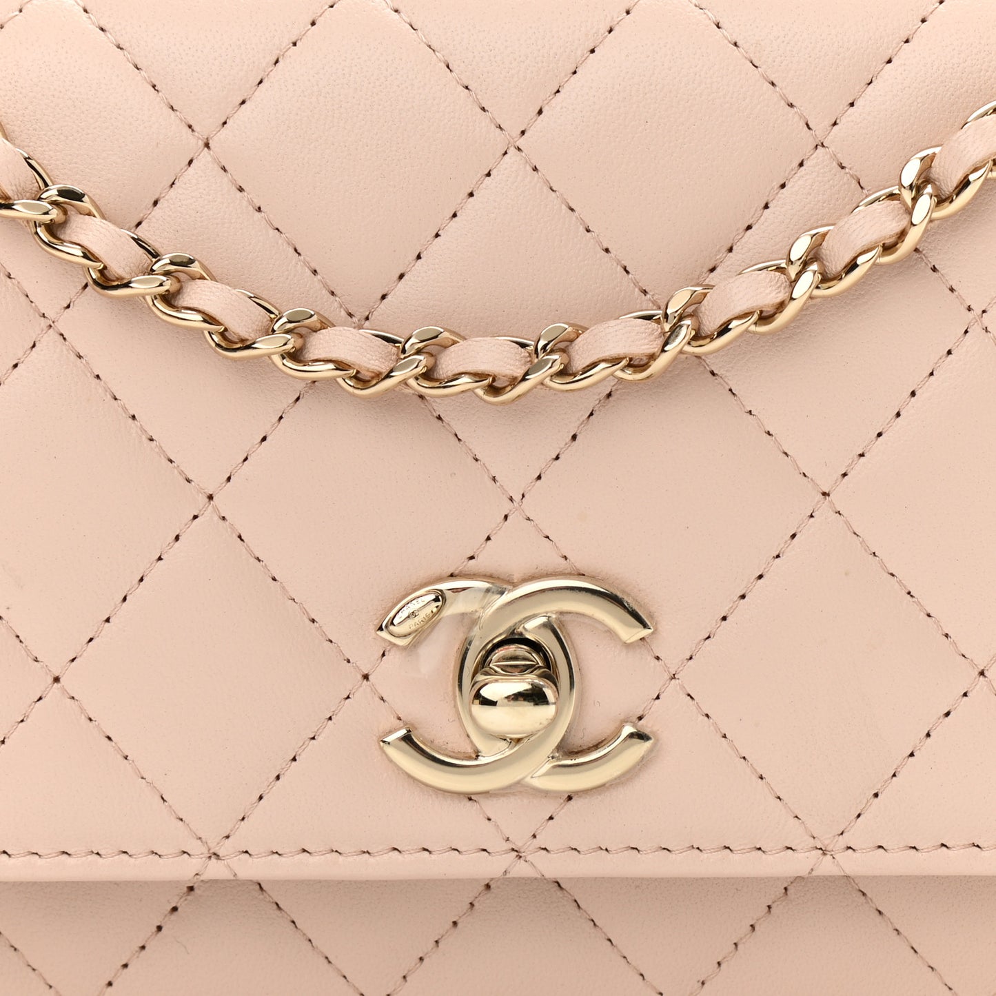 Lambskin Quilted Trendy CC Wallet On Chain WOC Light Beige