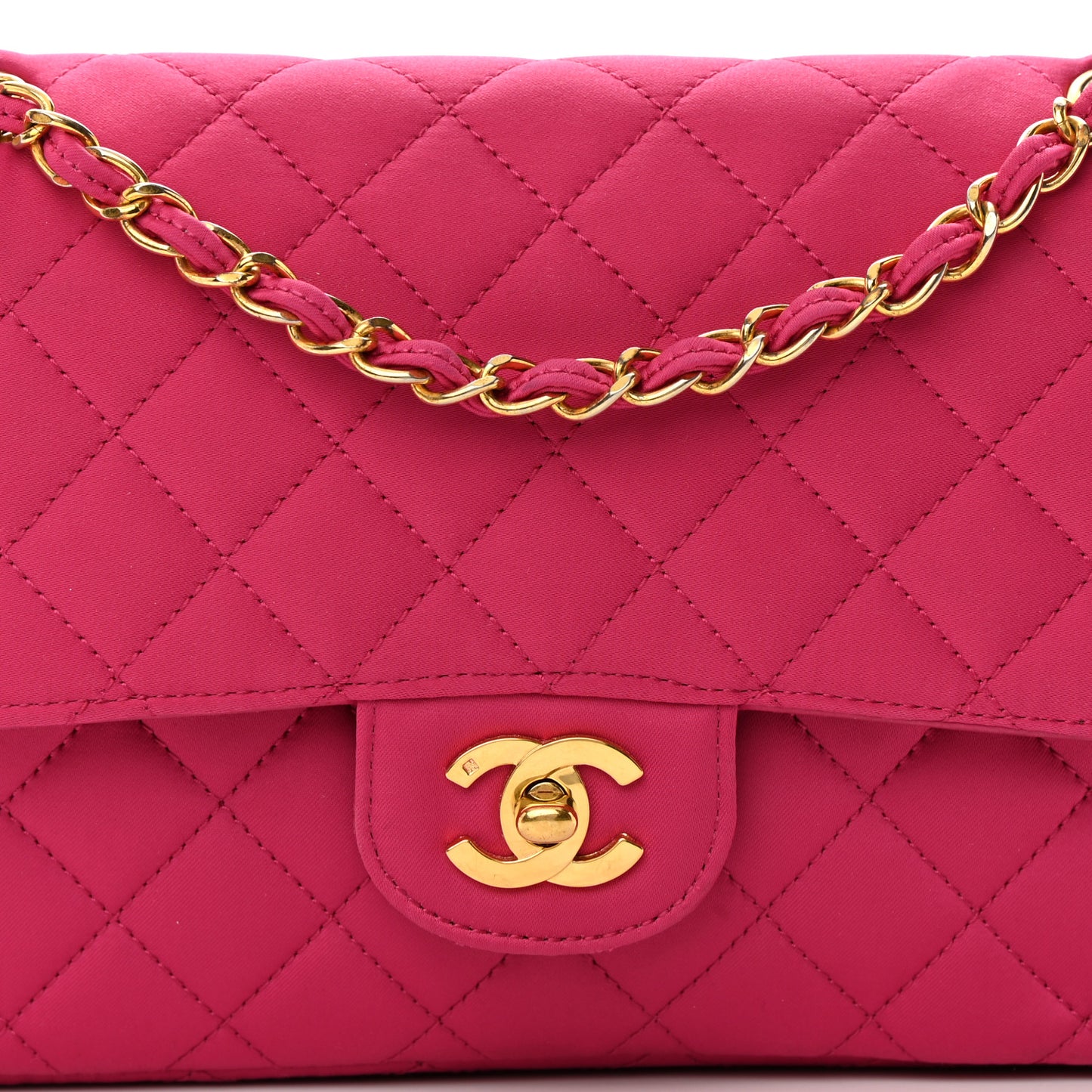 Satin Quilted Medium Double Flap Fuchsia