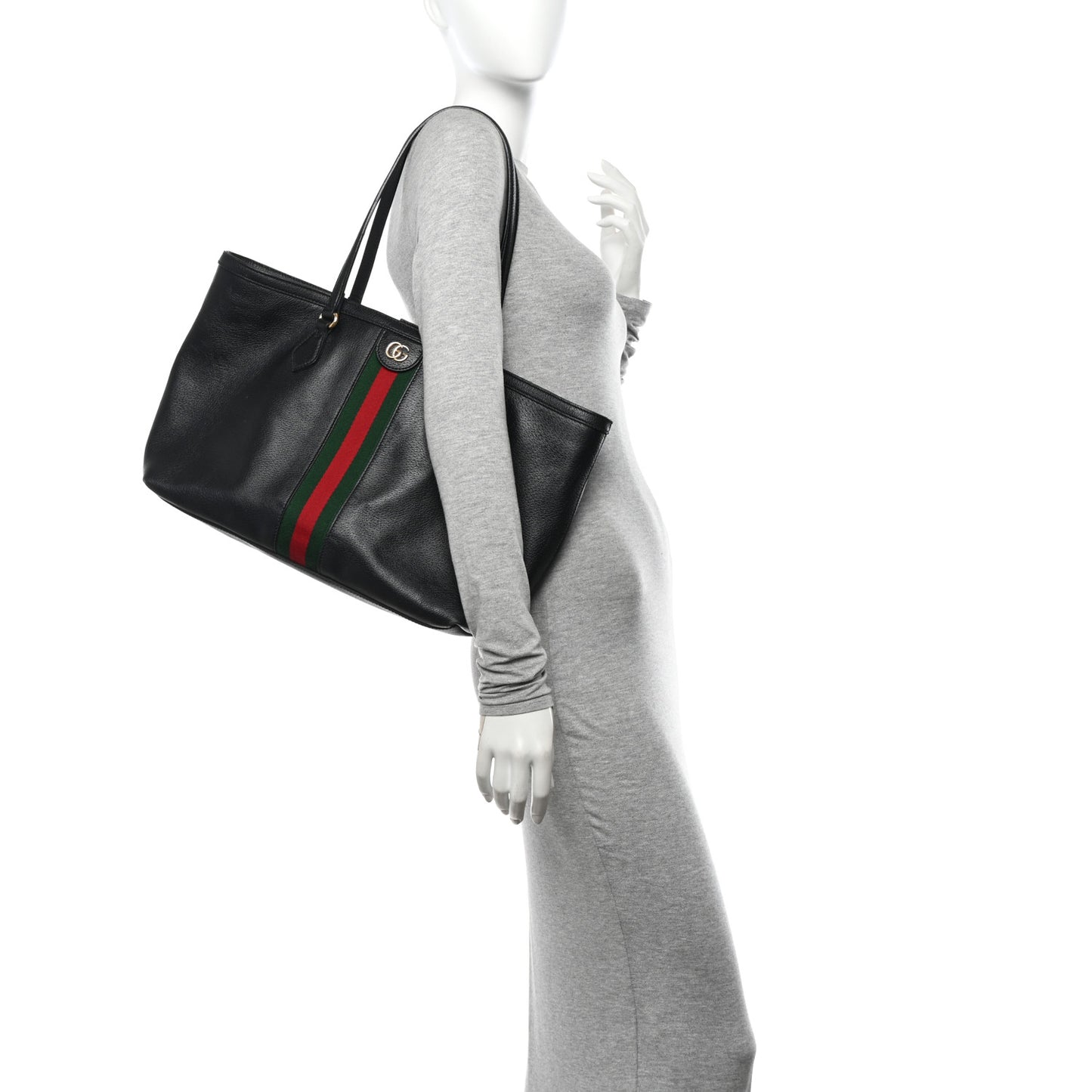 Textured Calfskin Web Medium Ophidia Shopping Tote Black