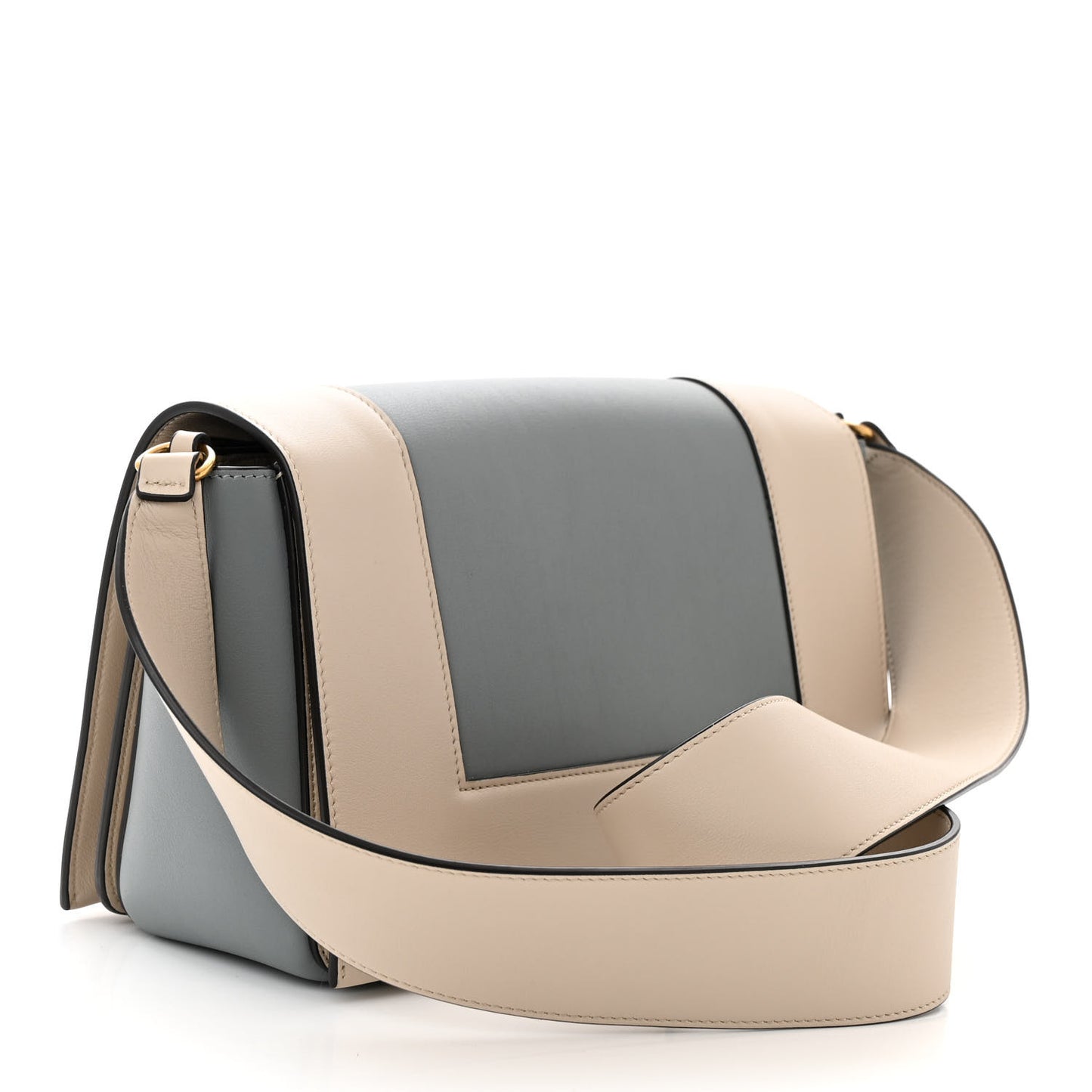 Shiny Smooth Calfskin Medium Frame Shoulder Bag Grege Storm
