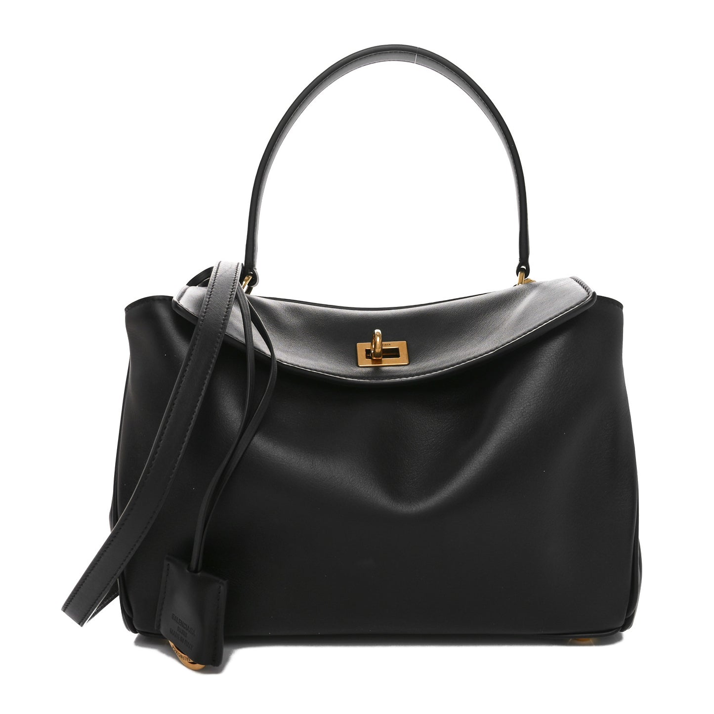 Natural Smooth Calfskin Small Rodeo Top Handle Handbag Black