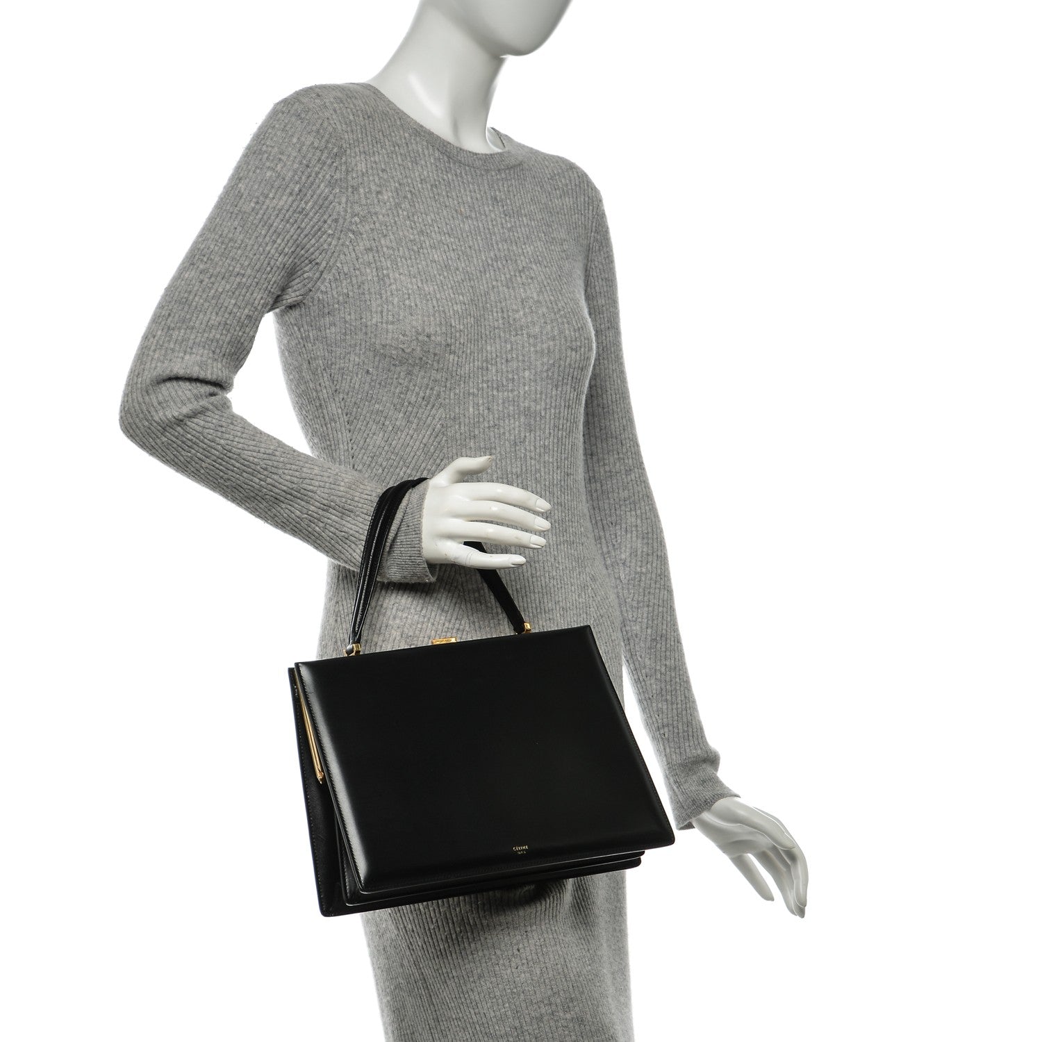 Celine Patina Box Calfskin Medium Clasp Bag Black 2 of 11