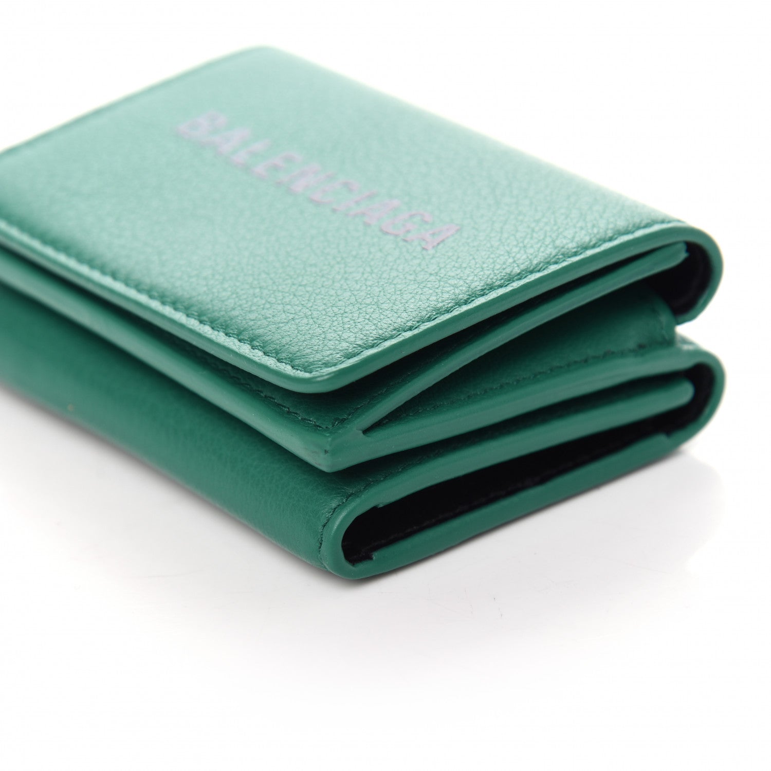 Balenciaga Smooth Calfskin Double Sided Logo Mini Everyday Wallet Green Black 9 of 10